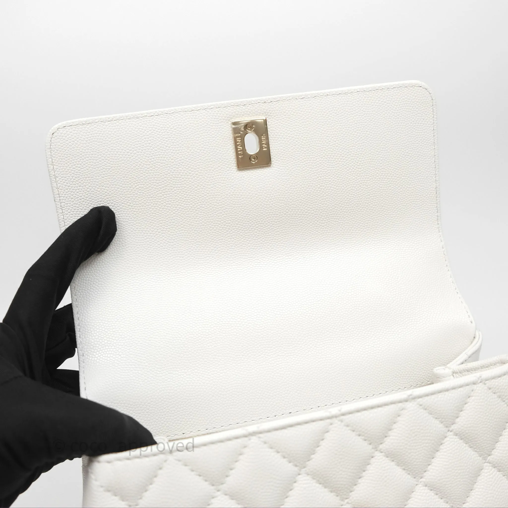 Chanel Small Coco Handle Quilted White Caviar Gold Hardware