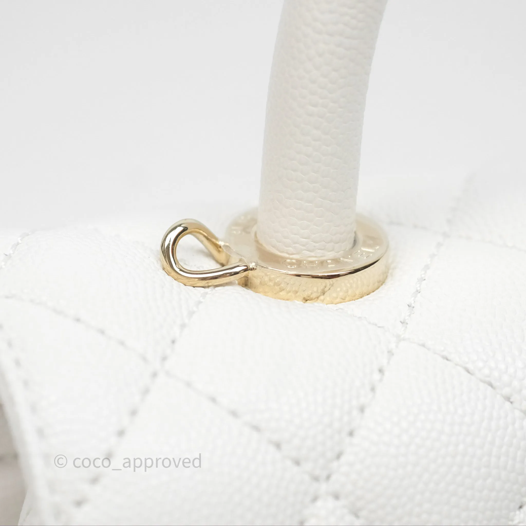 Chanel Small Coco Handle Quilted White Caviar Gold Hardware