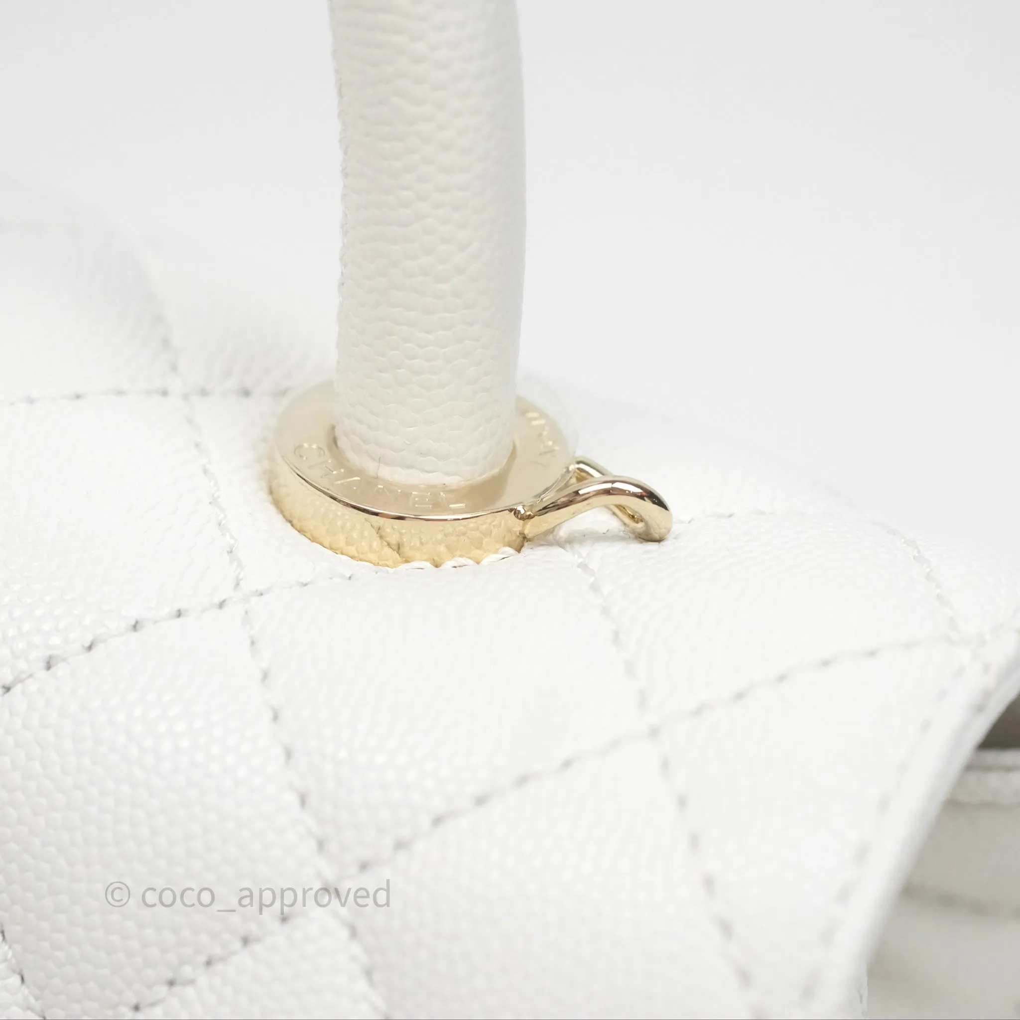 Chanel Small Coco Handle Quilted White Caviar Gold Hardware