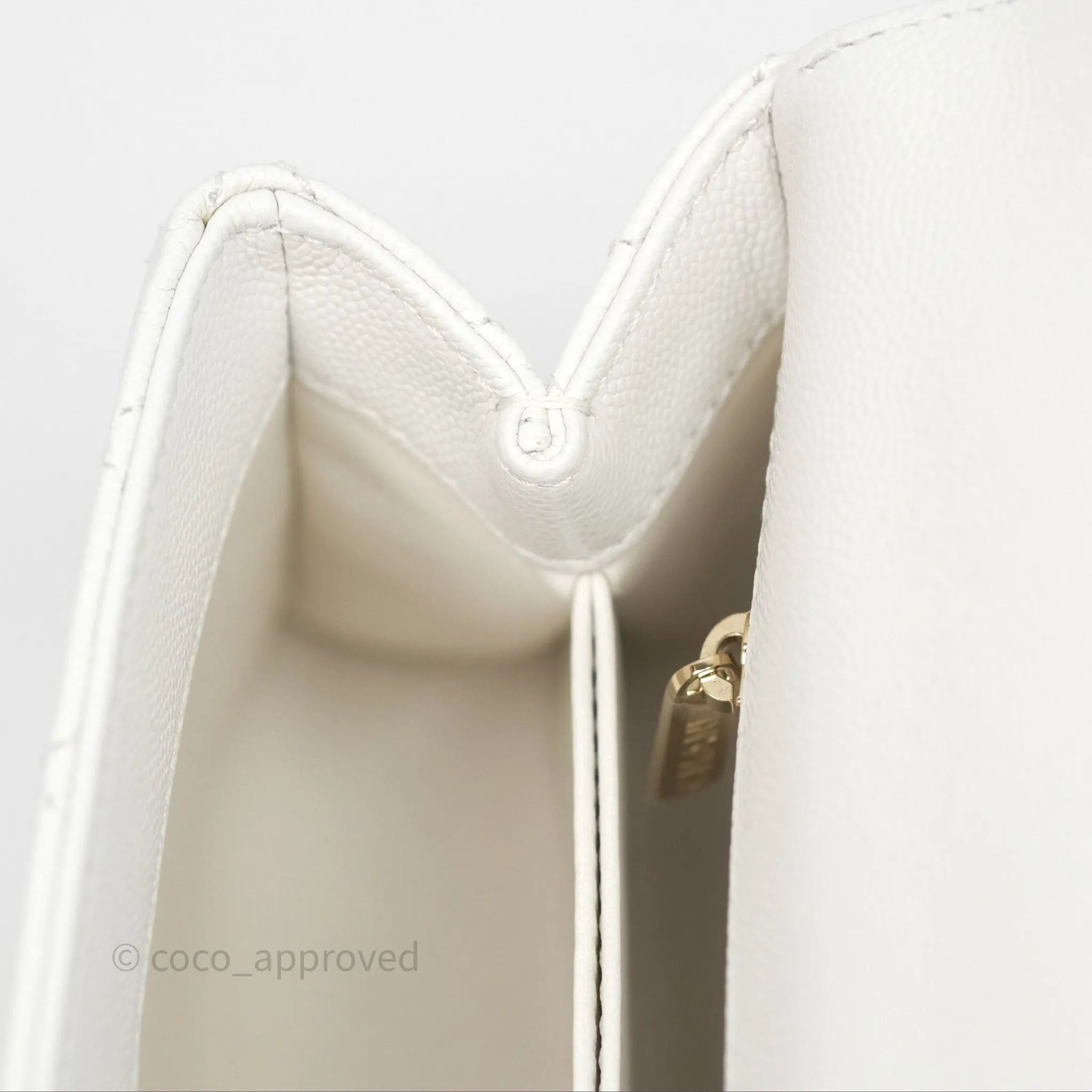 Chanel Small Coco Handle Quilted White Caviar Gold Hardware