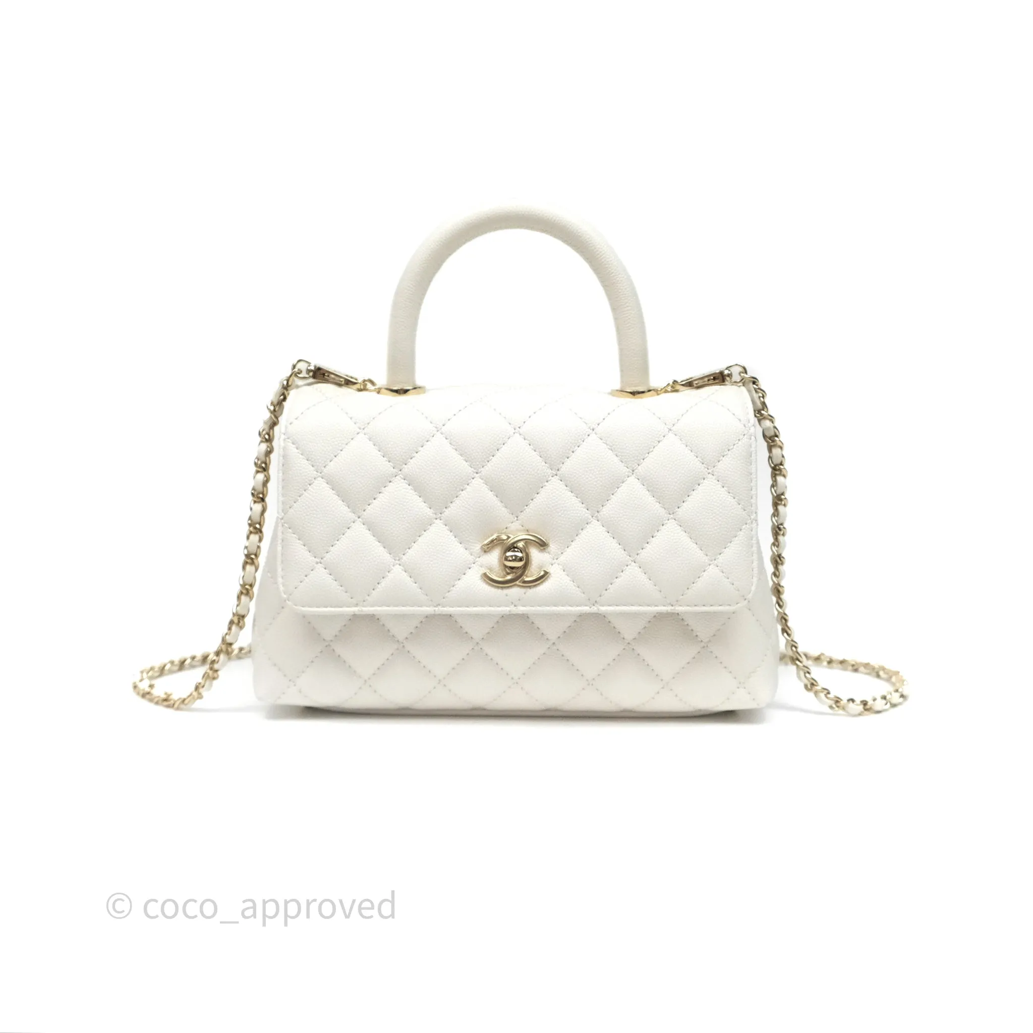 Chanel Small Coco Handle Quilted White Caviar Gold Hardware