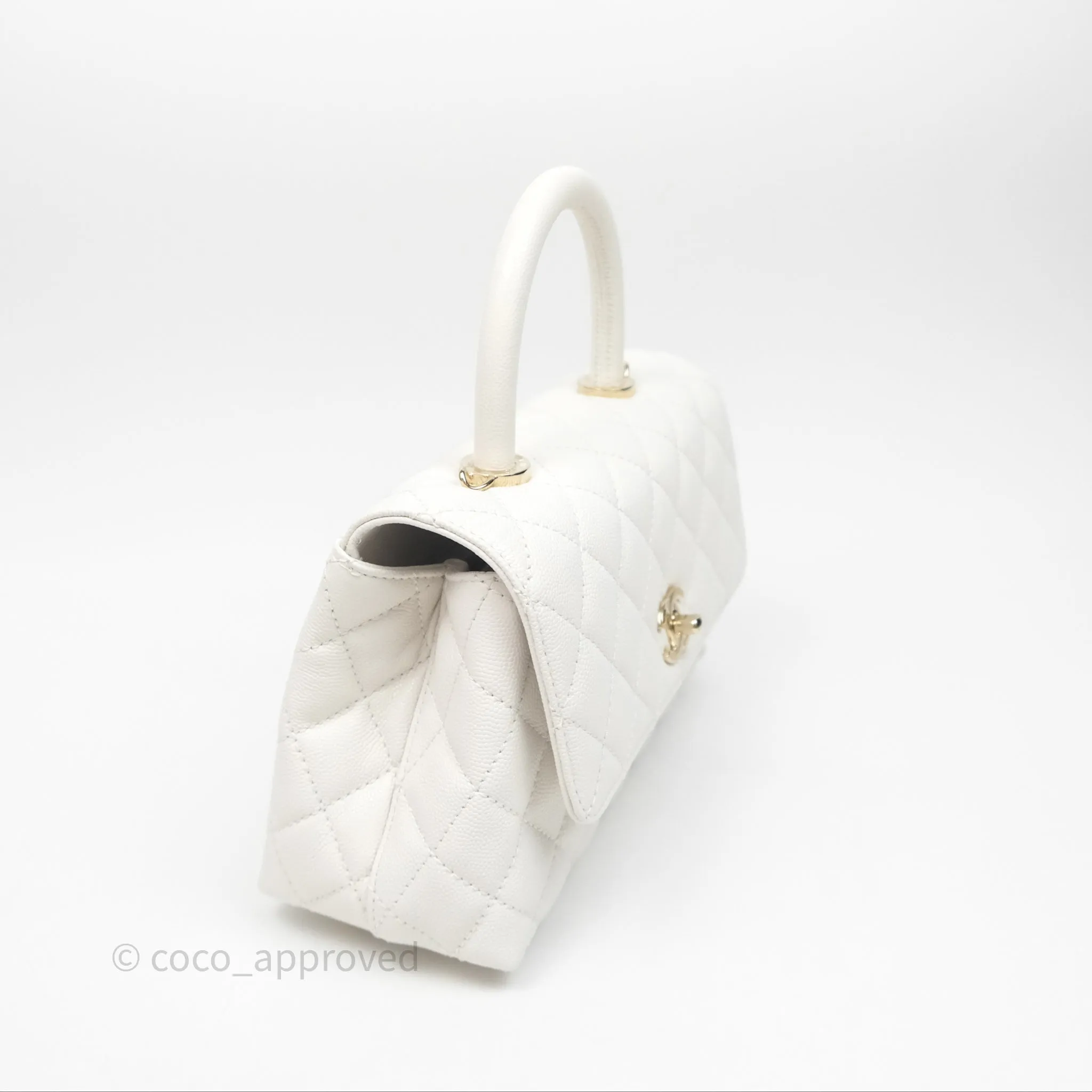 Chanel Small Coco Handle Quilted White Caviar Gold Hardware