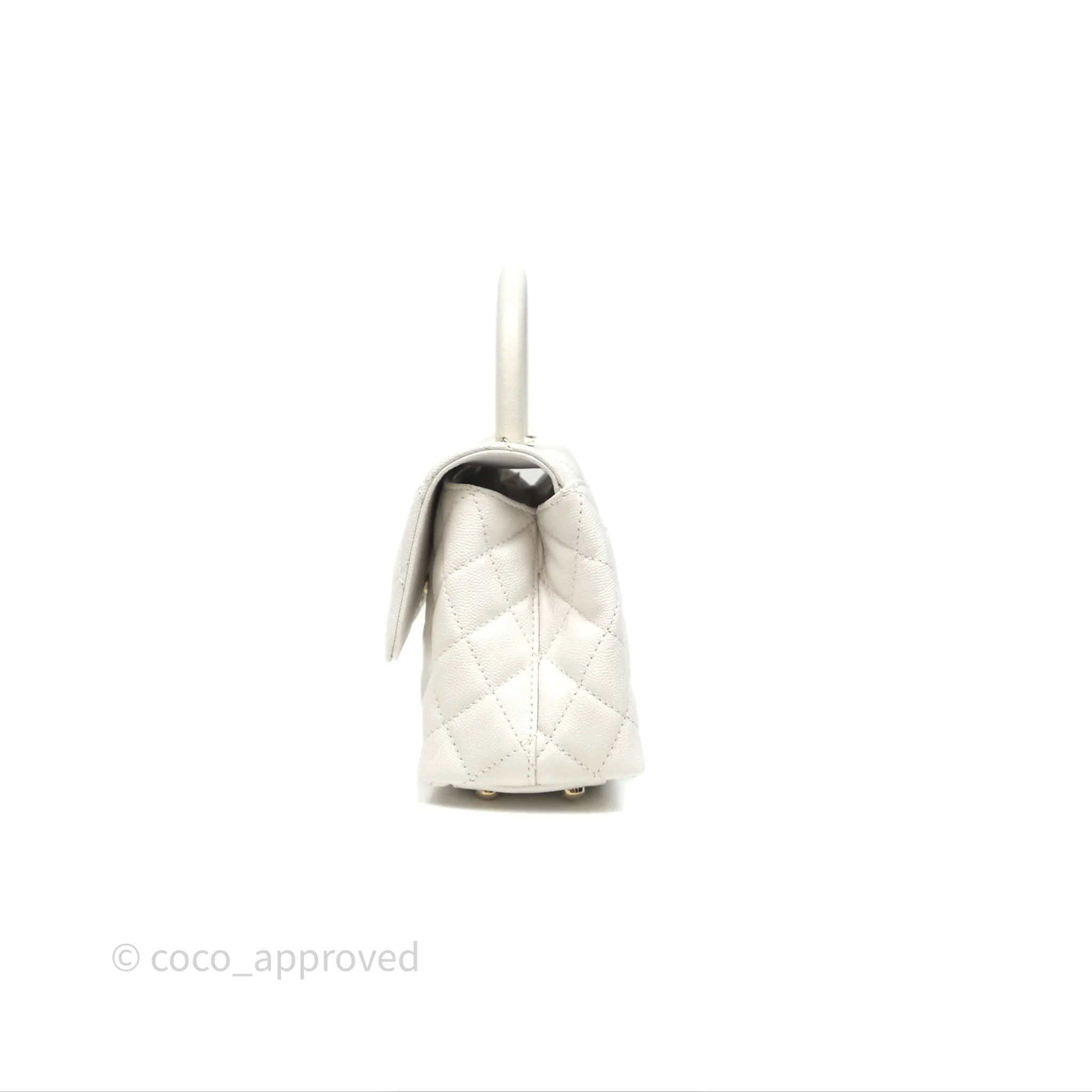 Chanel Small Coco Handle Quilted White Caviar Gold Hardware