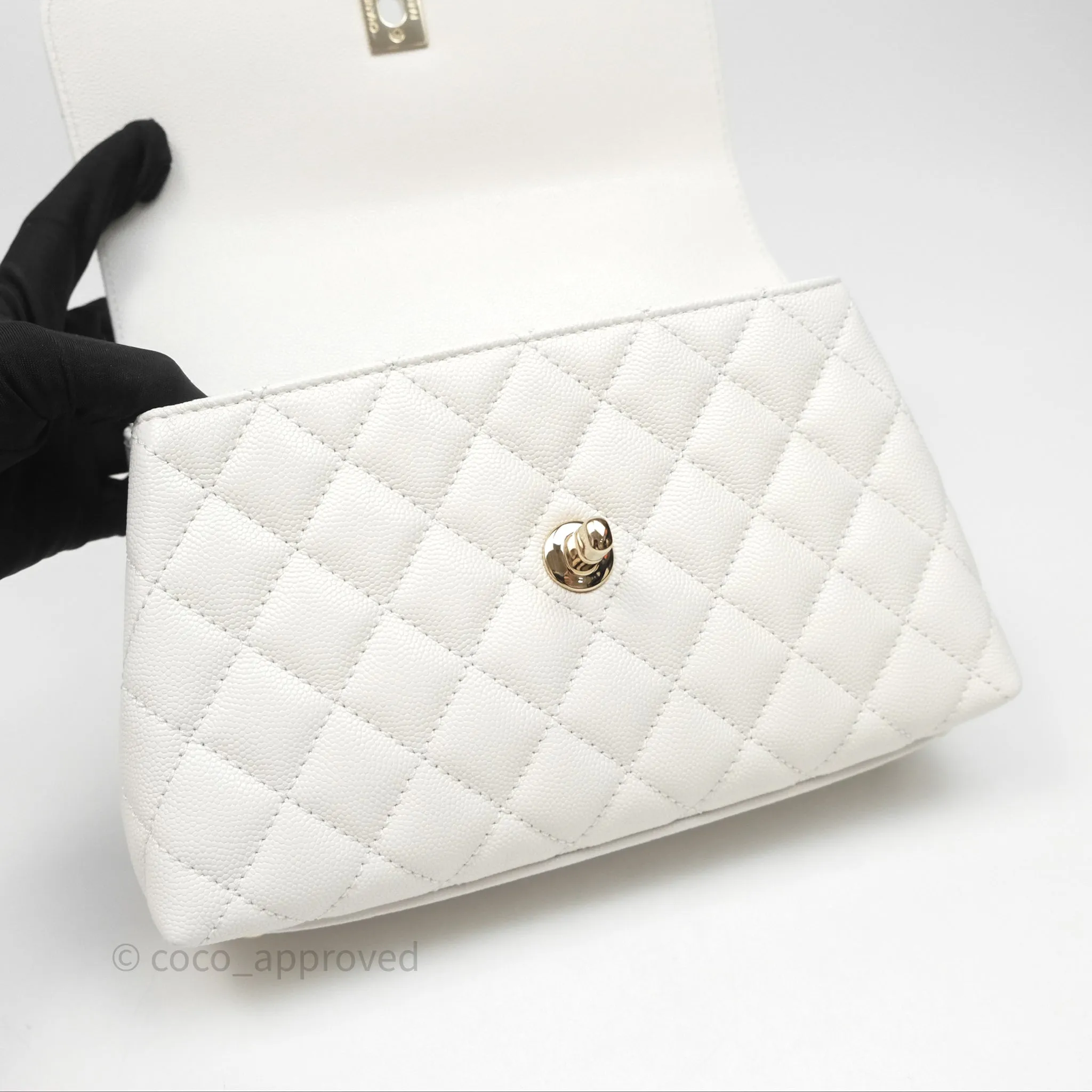 Chanel Small Coco Handle Quilted White Caviar Gold Hardware