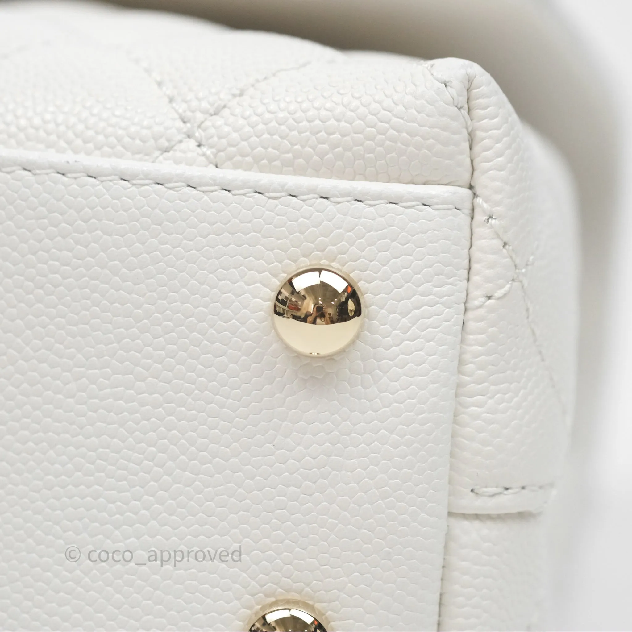 Chanel Small Coco Handle Quilted White Caviar Gold Hardware