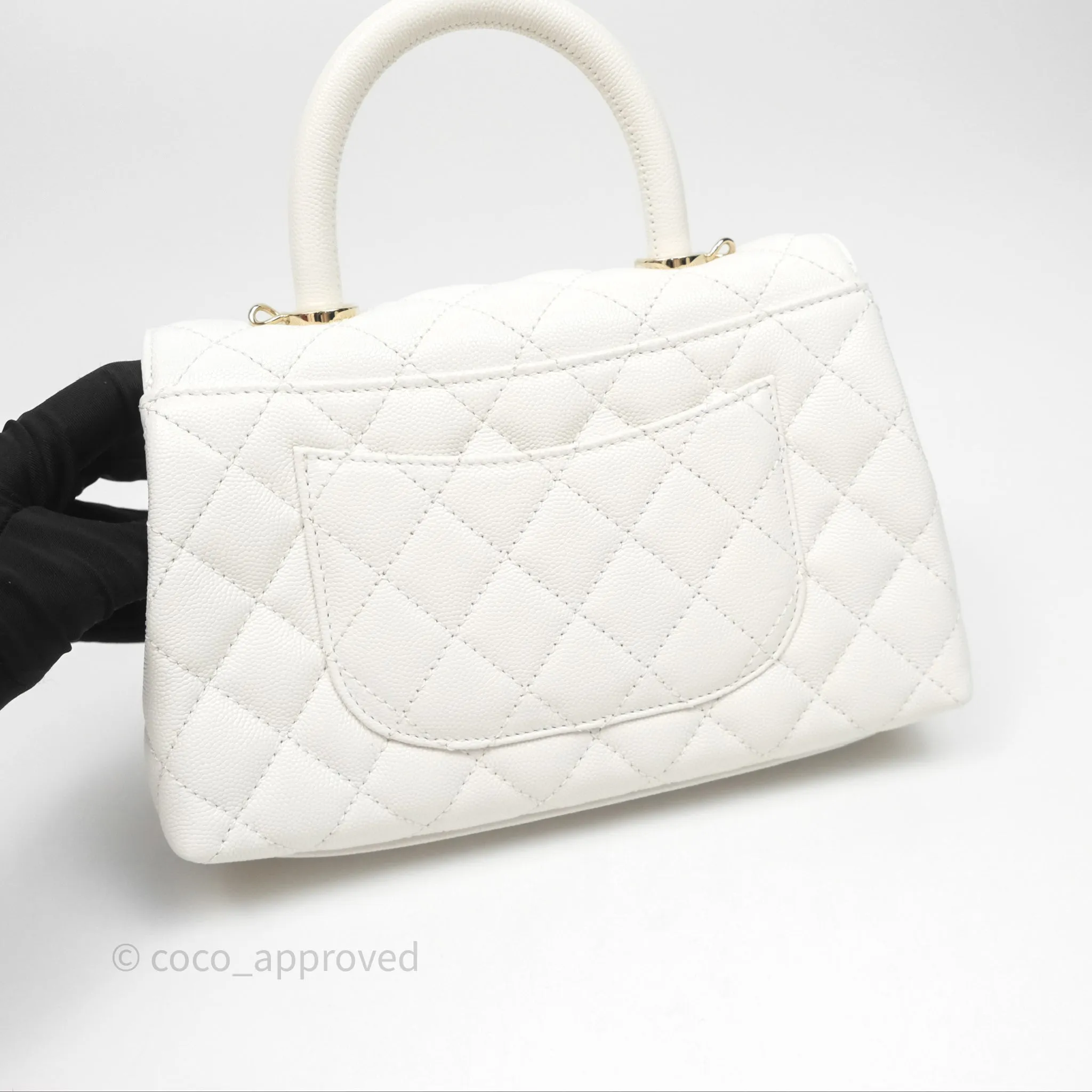 Chanel Small Coco Handle Quilted White Caviar Gold Hardware