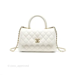 Chanel Small Coco Handle Quilted White Caviar Gold Hardware