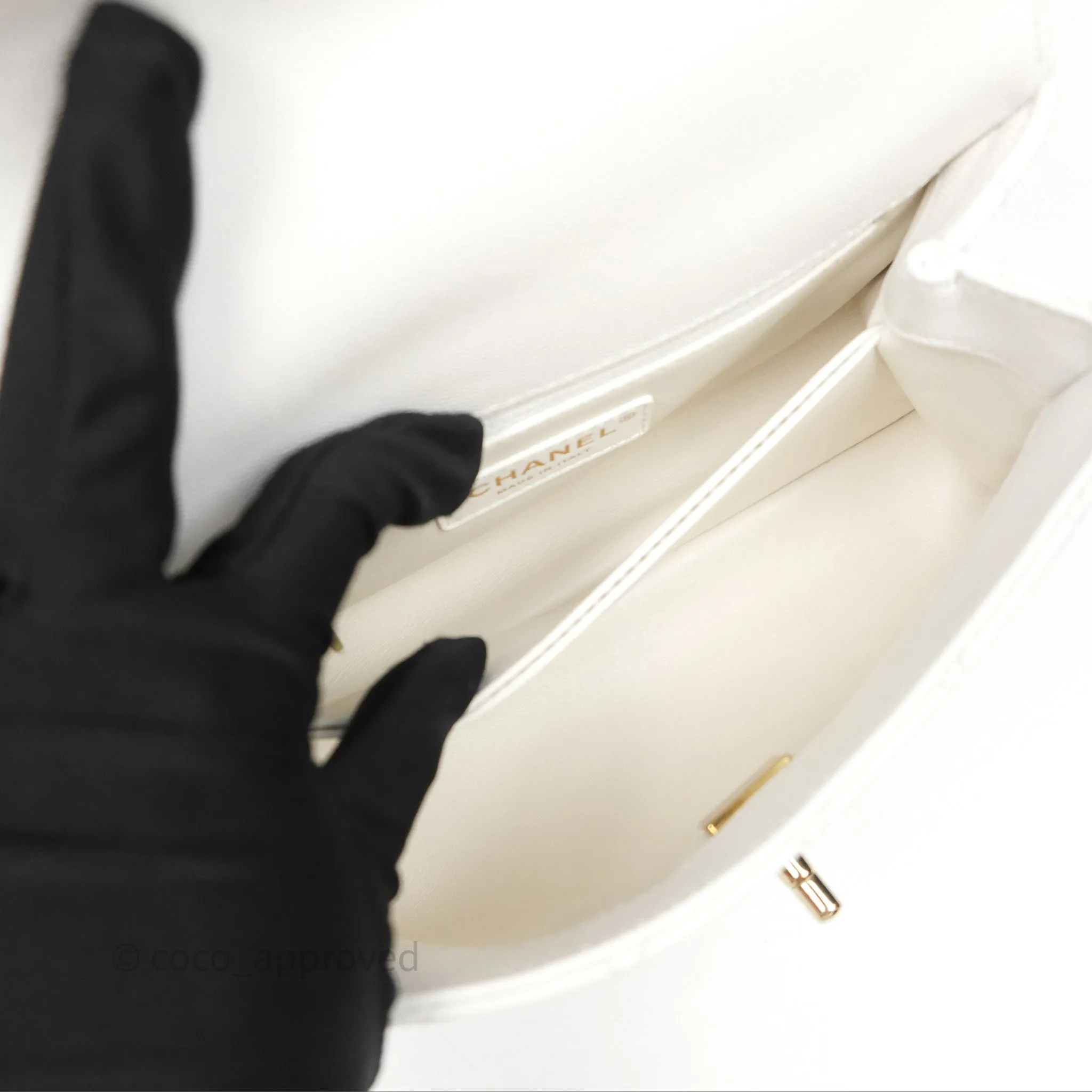 Chanel Small Coco Handle Quilted White Caviar Gold Hardware
