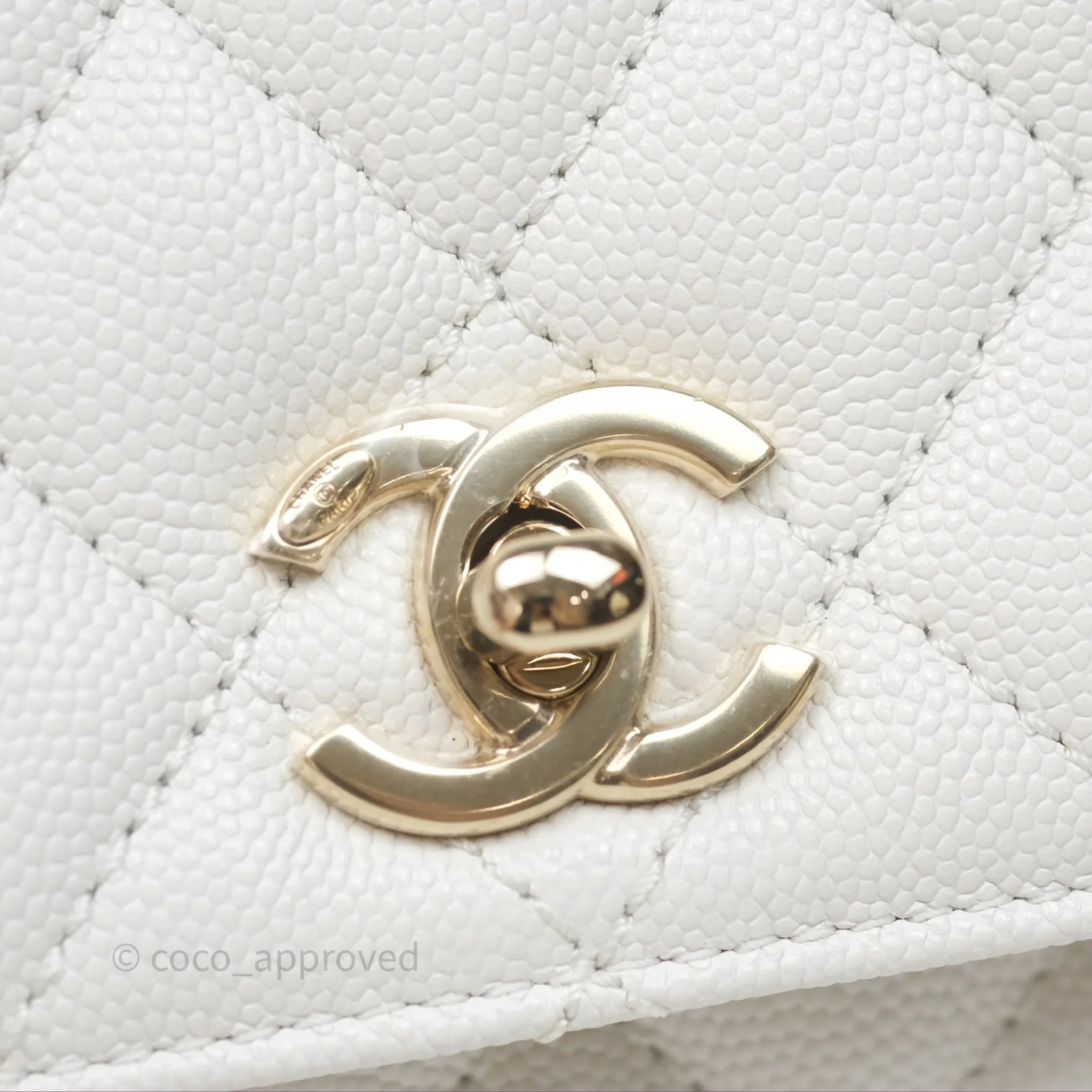 Chanel Small Coco Handle Quilted White Caviar Gold Hardware