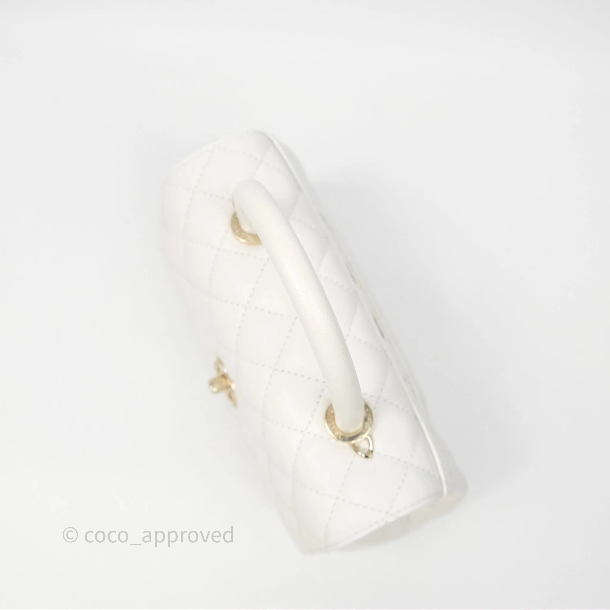 Chanel Small Coco Handle Quilted White Caviar Gold Hardware