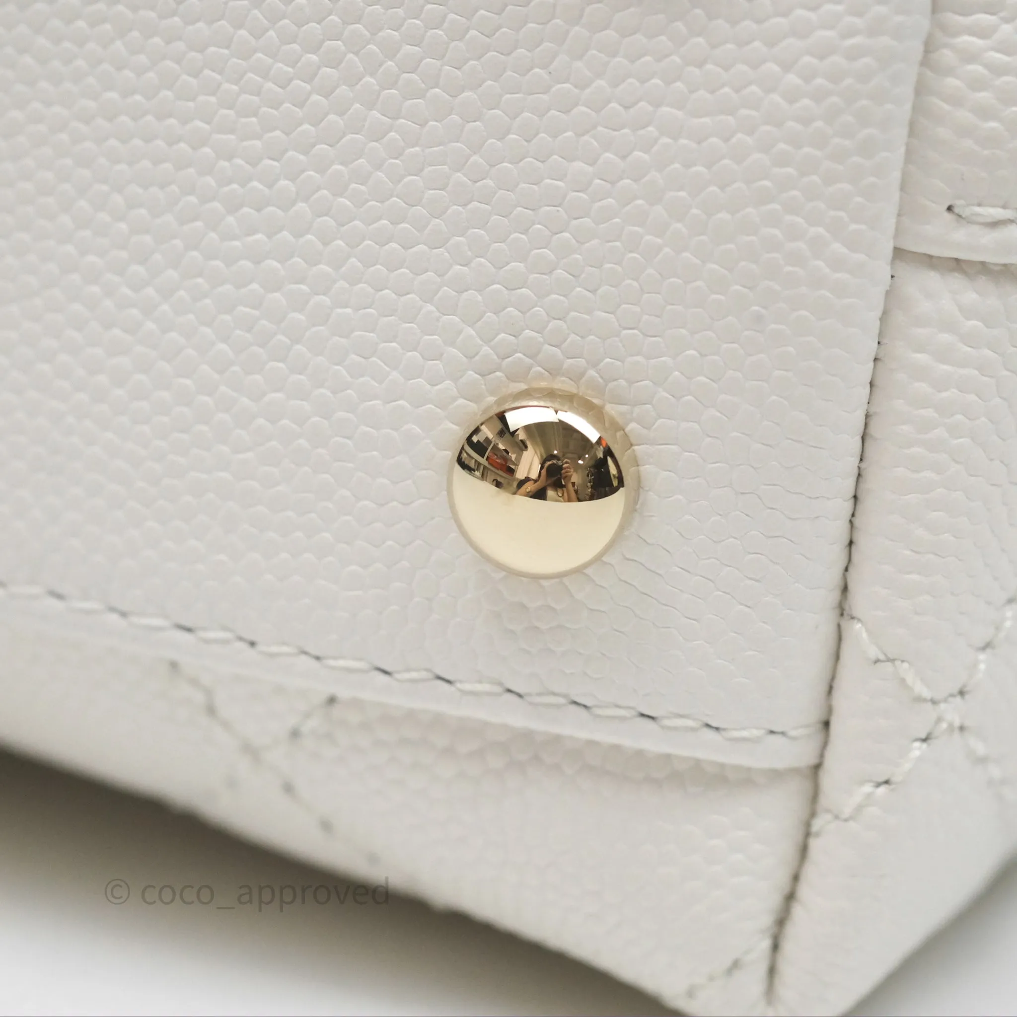 Chanel Small Coco Handle Quilted White Caviar Gold Hardware