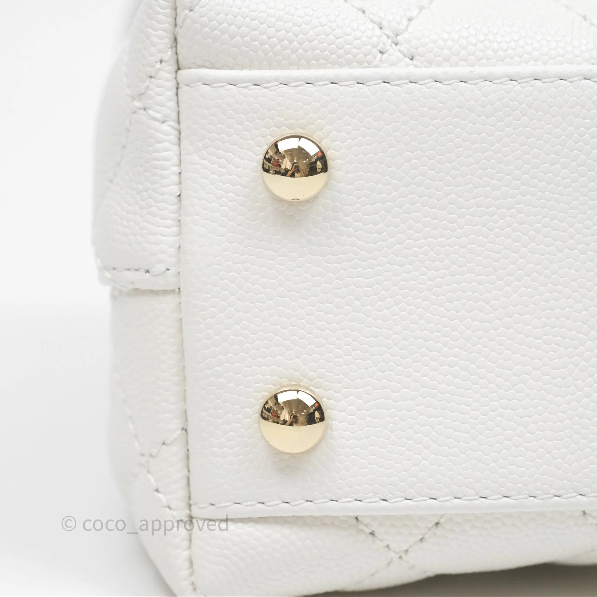 Chanel Small Coco Handle Quilted White Caviar Gold Hardware