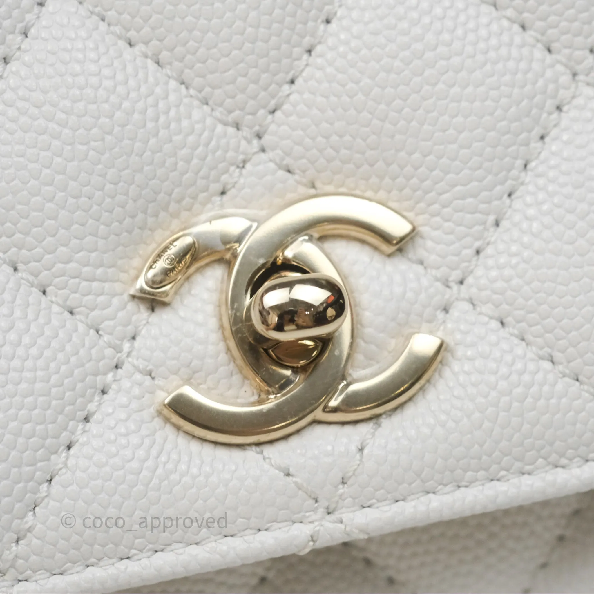 Chanel Small Coco Handle Quilted White Caviar Gold Hardware