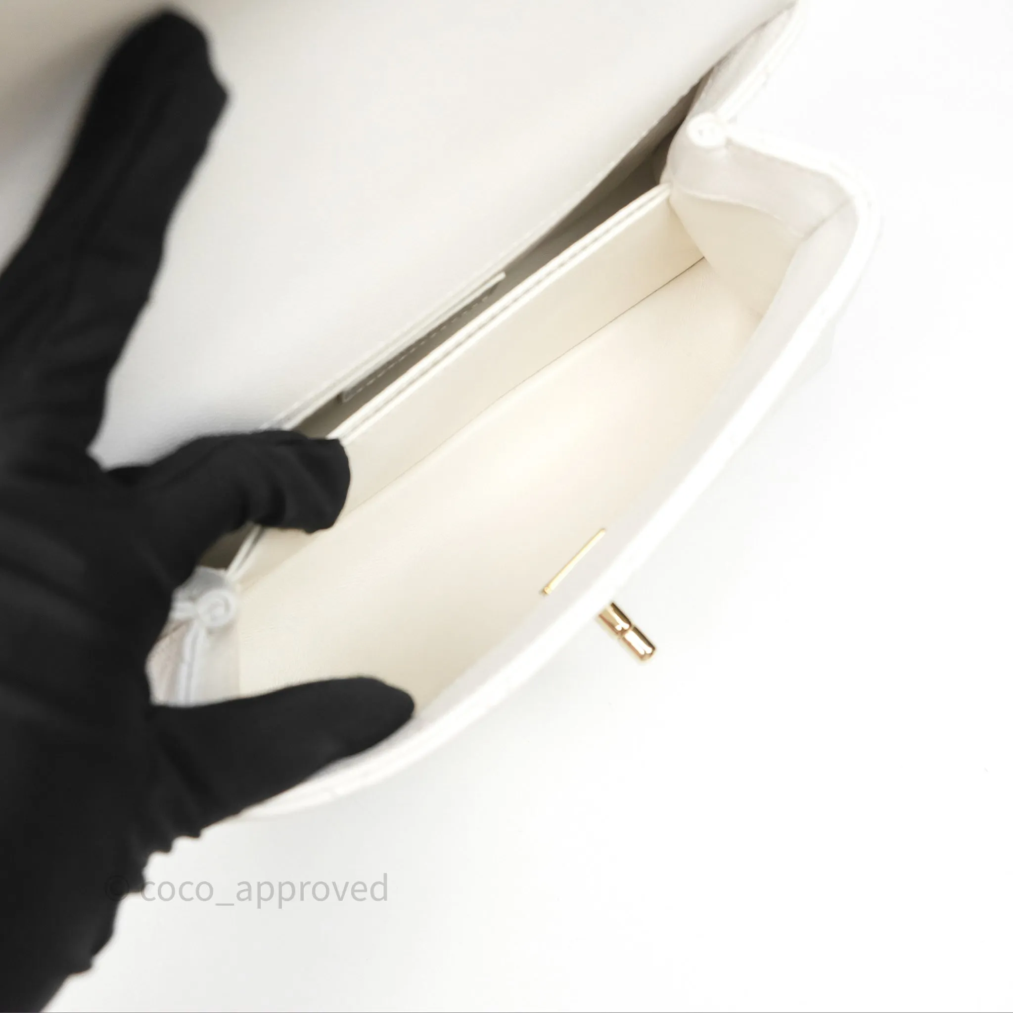 Chanel Small Coco Handle Quilted White Caviar Gold Hardware