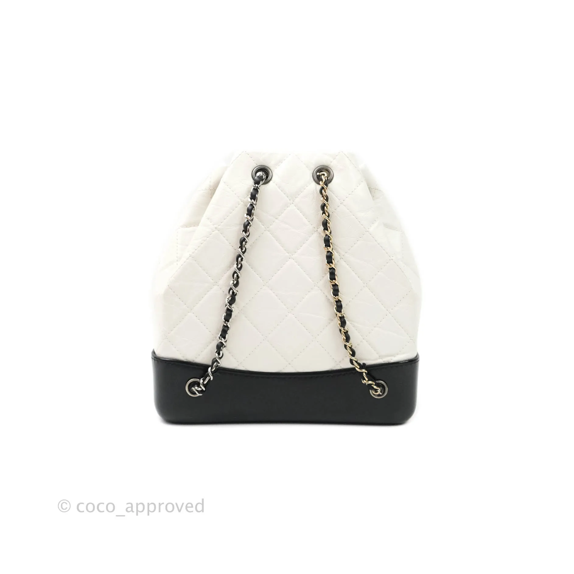 Chanel Small Gabrielle Backpack White Black Aged Calfskin