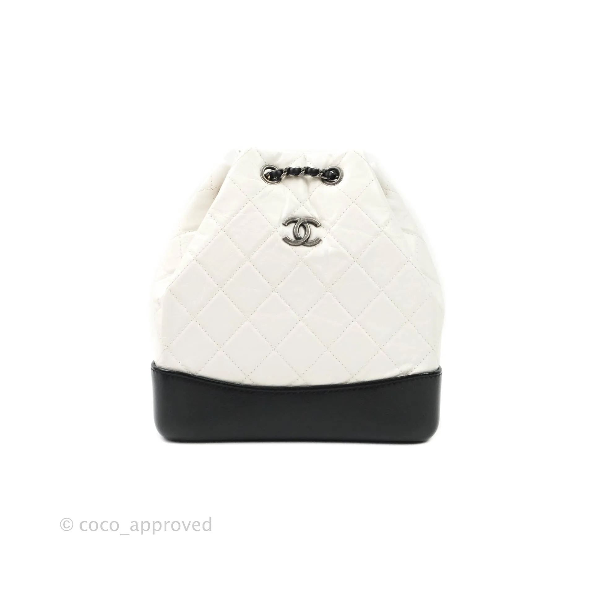 Chanel Small Gabrielle Backpack White Black Aged Calfskin