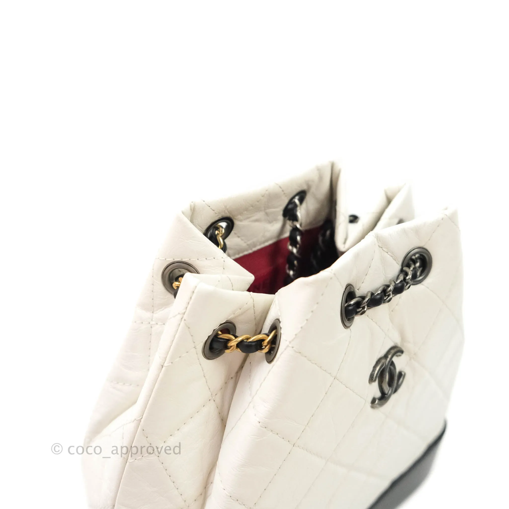 Chanel Small Gabrielle Backpack White Black Aged Calfskin