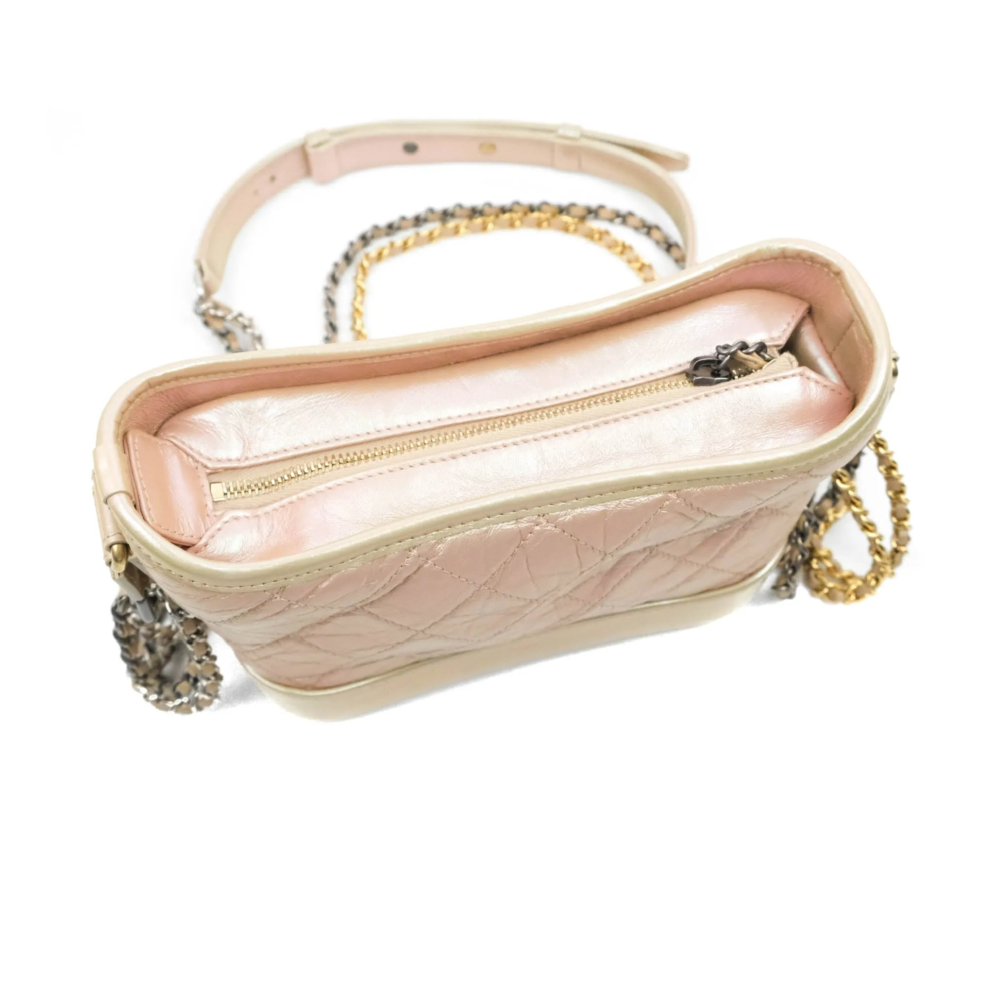 Chanel Small Gabrielle Hobo Iridescent Pink Aged Calfskin Mixed Hardware
