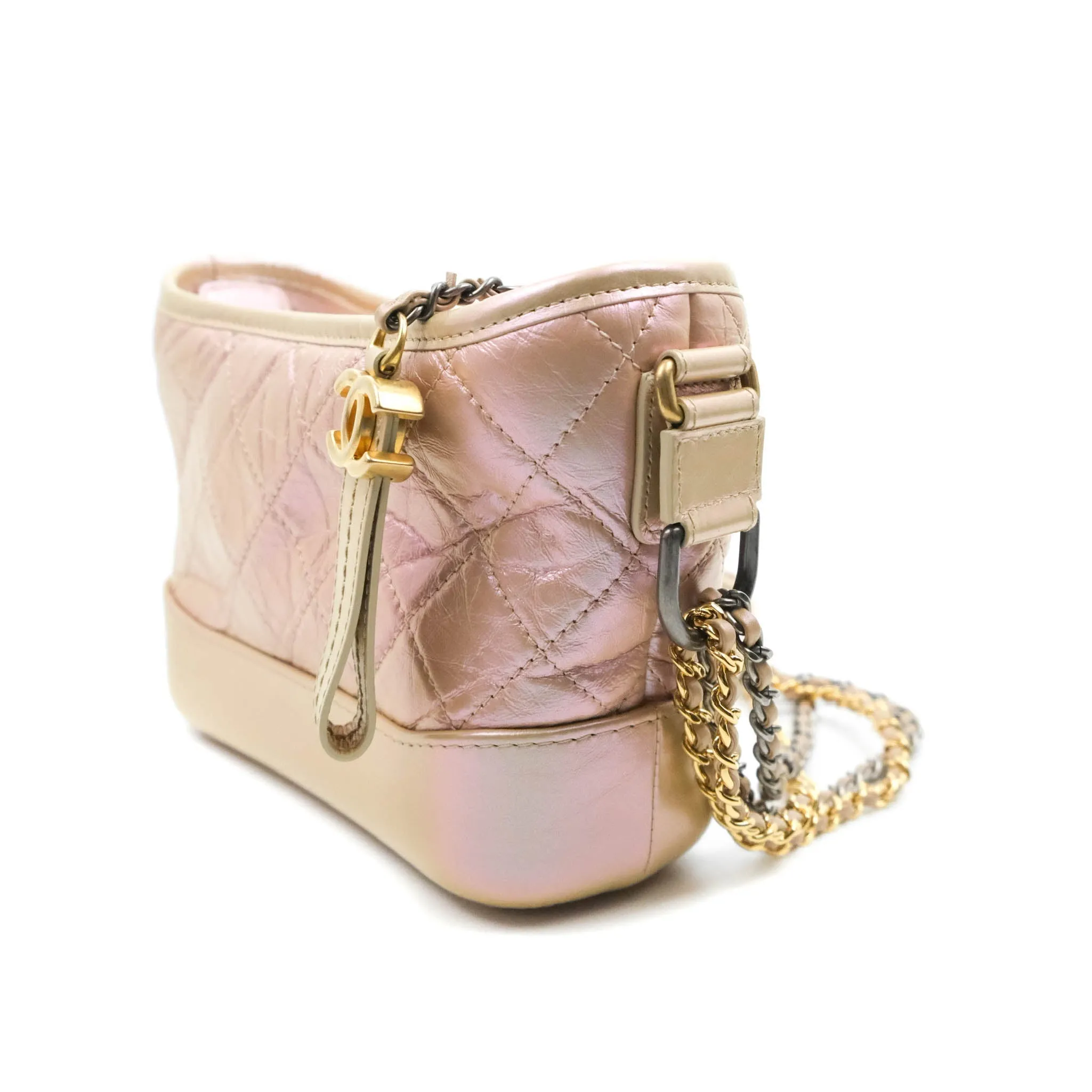 Chanel Small Gabrielle Hobo Iridescent Pink Aged Calfskin Mixed Hardware