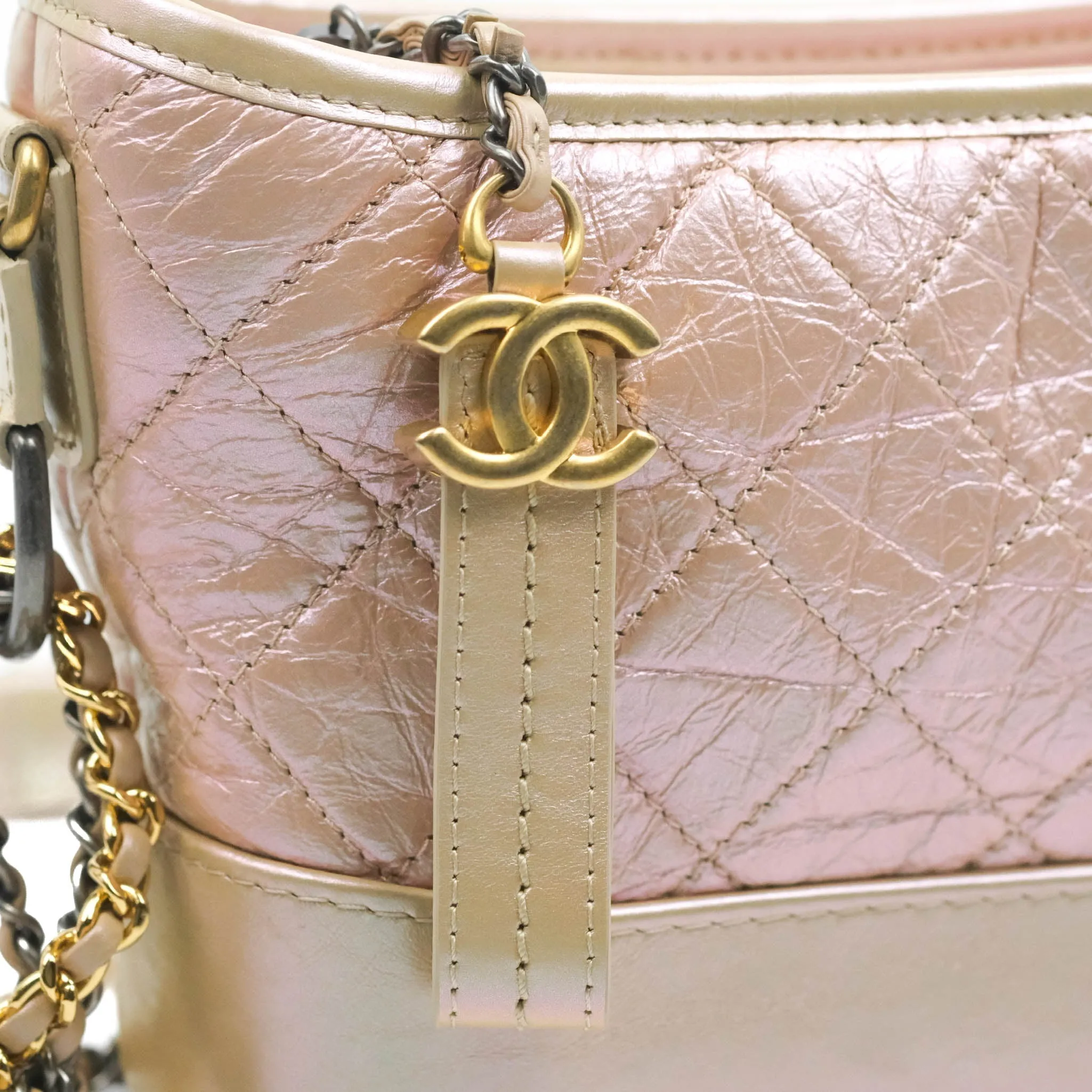 Chanel Small Gabrielle Hobo Iridescent Pink Aged Calfskin Mixed Hardware