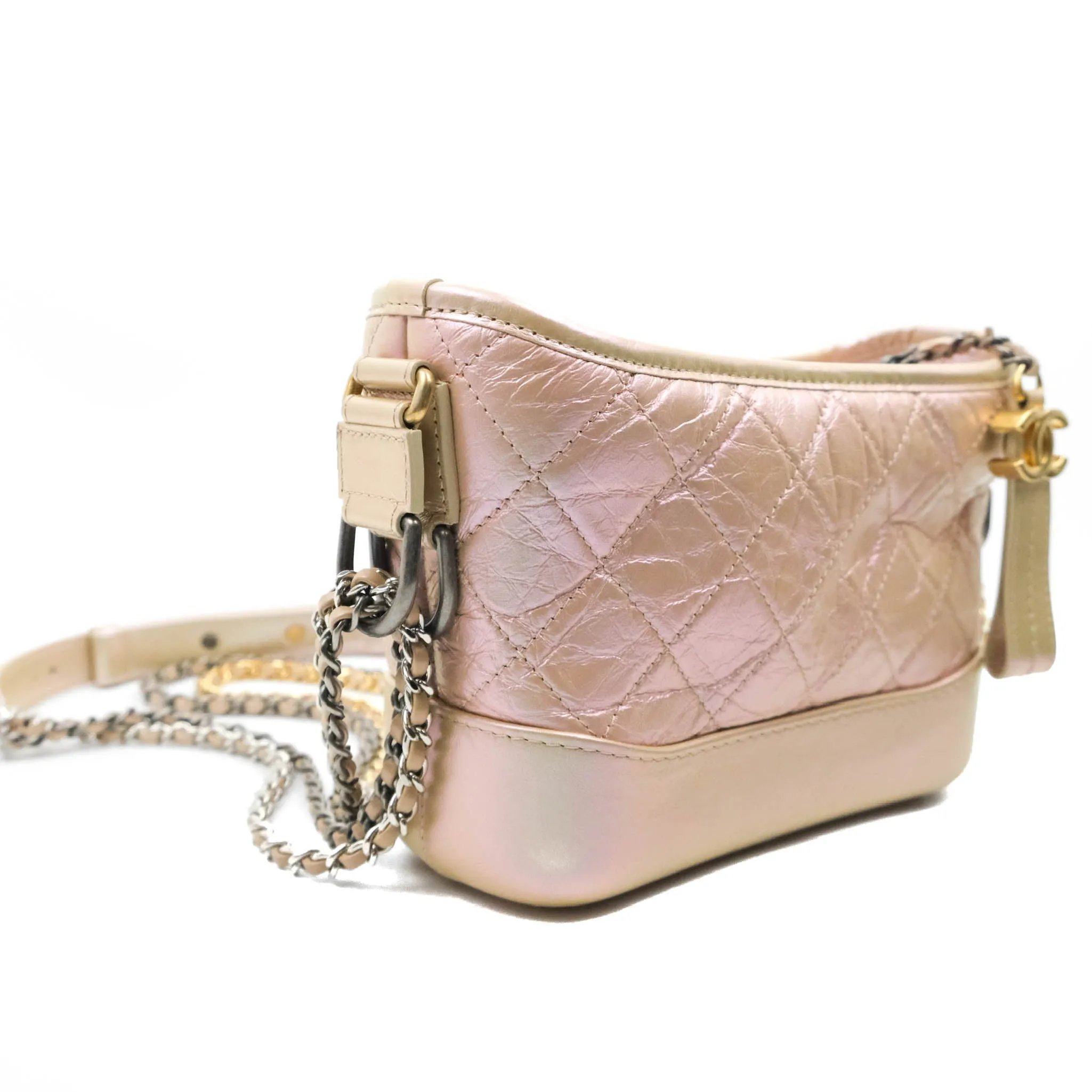 Chanel Small Gabrielle Hobo Iridescent Pink Aged Calfskin Mixed Hardware