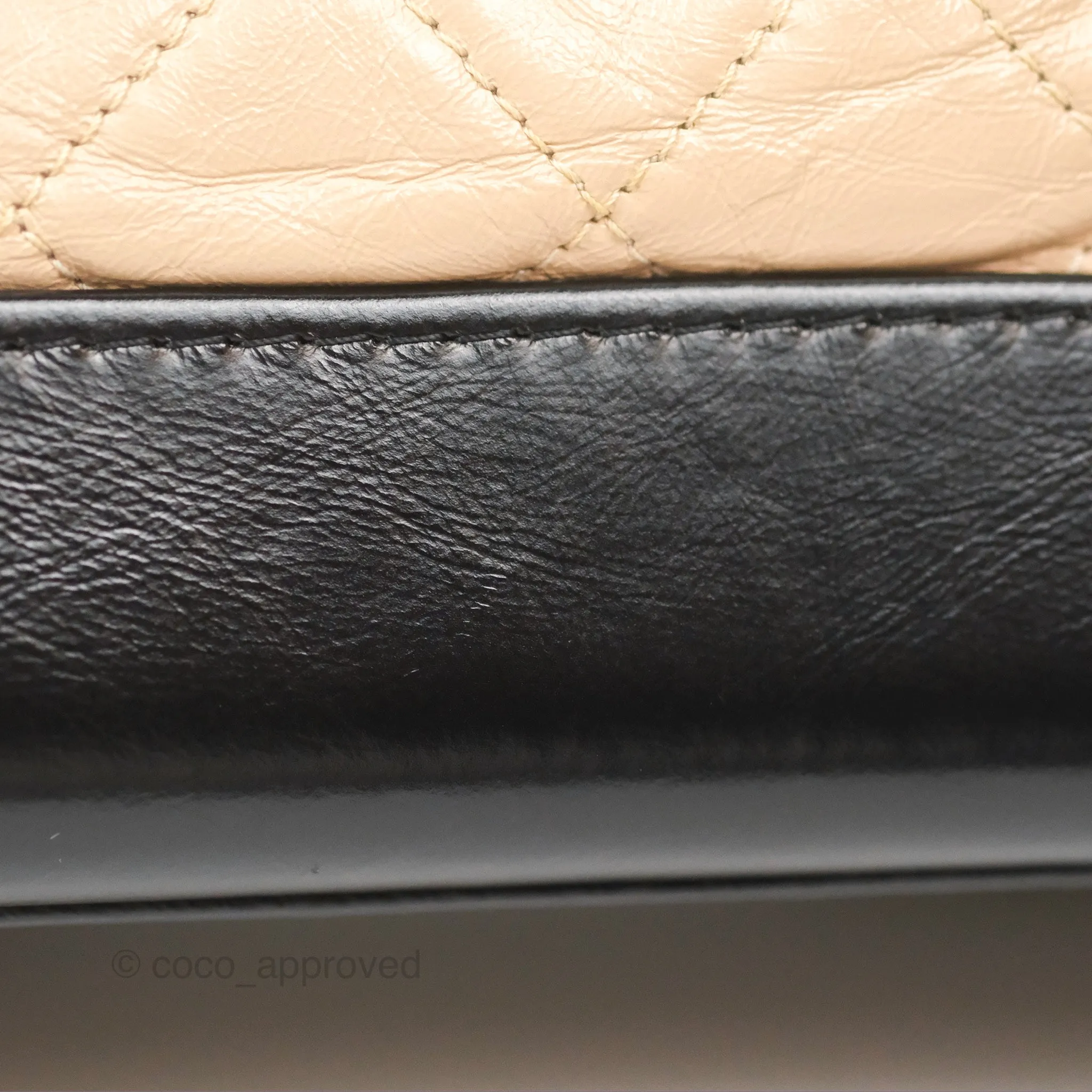 Chanel Small Gabrielle Hobo Quilted Beige Black Aged Calfskin
