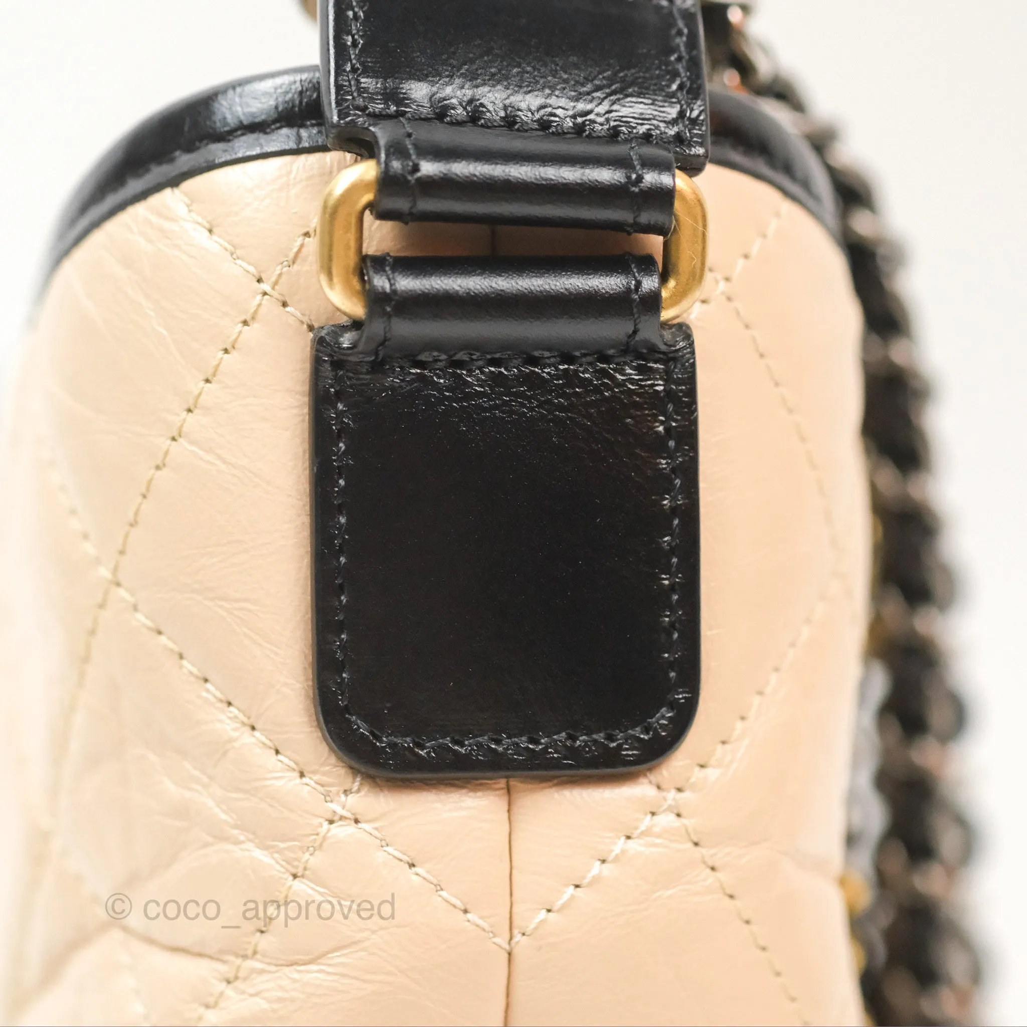 Chanel Small Gabrielle Hobo Quilted Beige Black Aged Calfskin