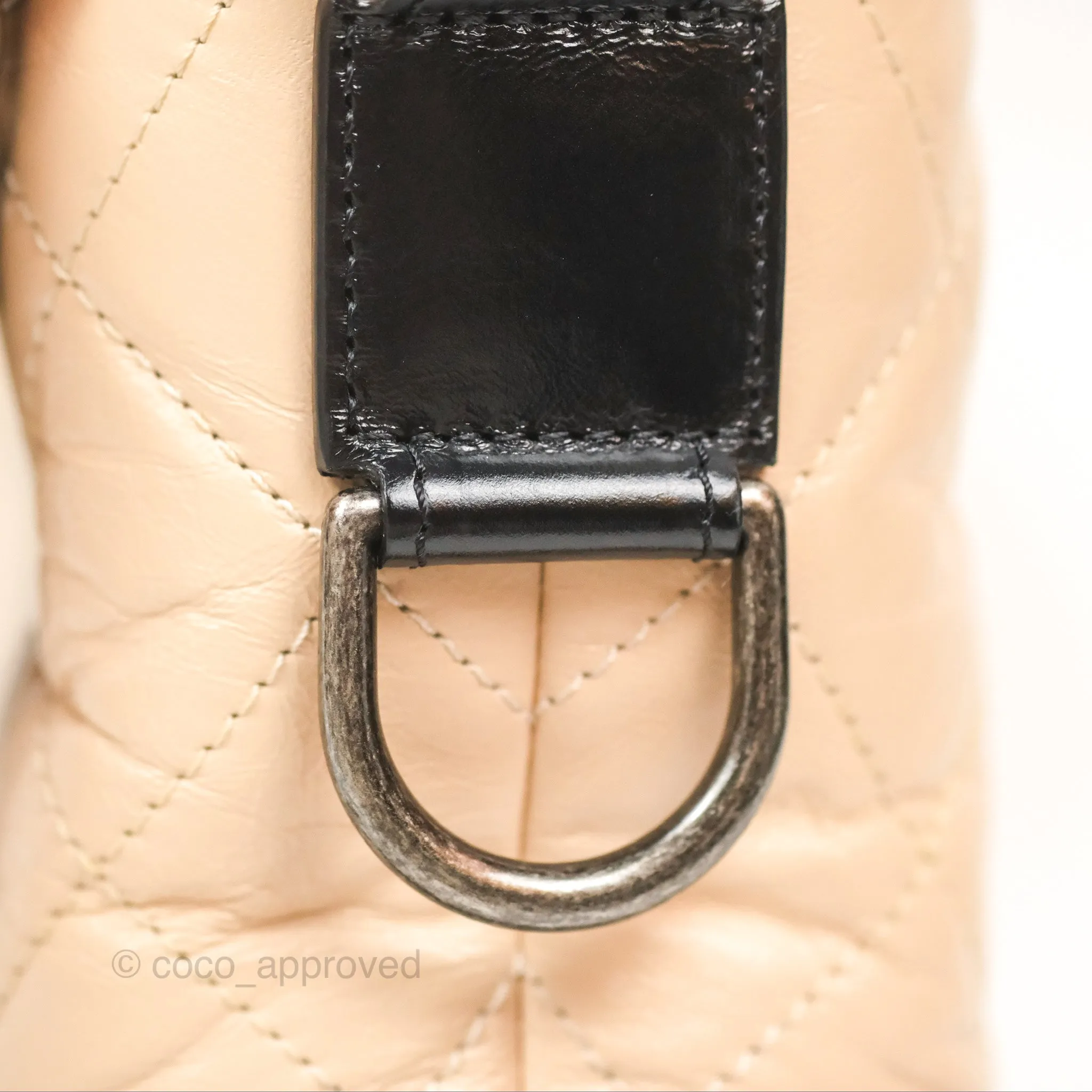 Chanel Small Gabrielle Hobo Quilted Beige Black Aged Calfskin