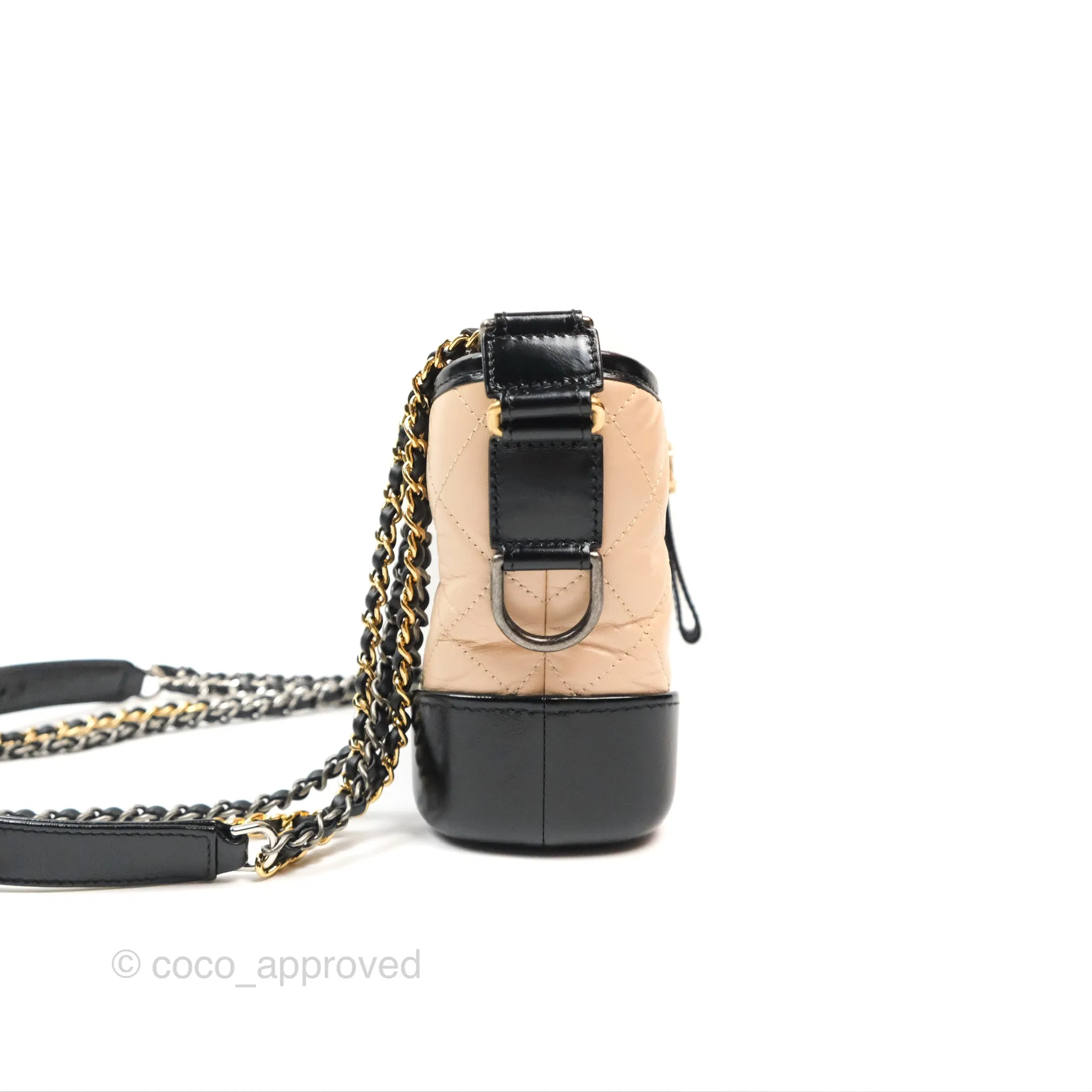 Chanel Small Gabrielle Hobo Quilted Beige Black Aged Calfskin