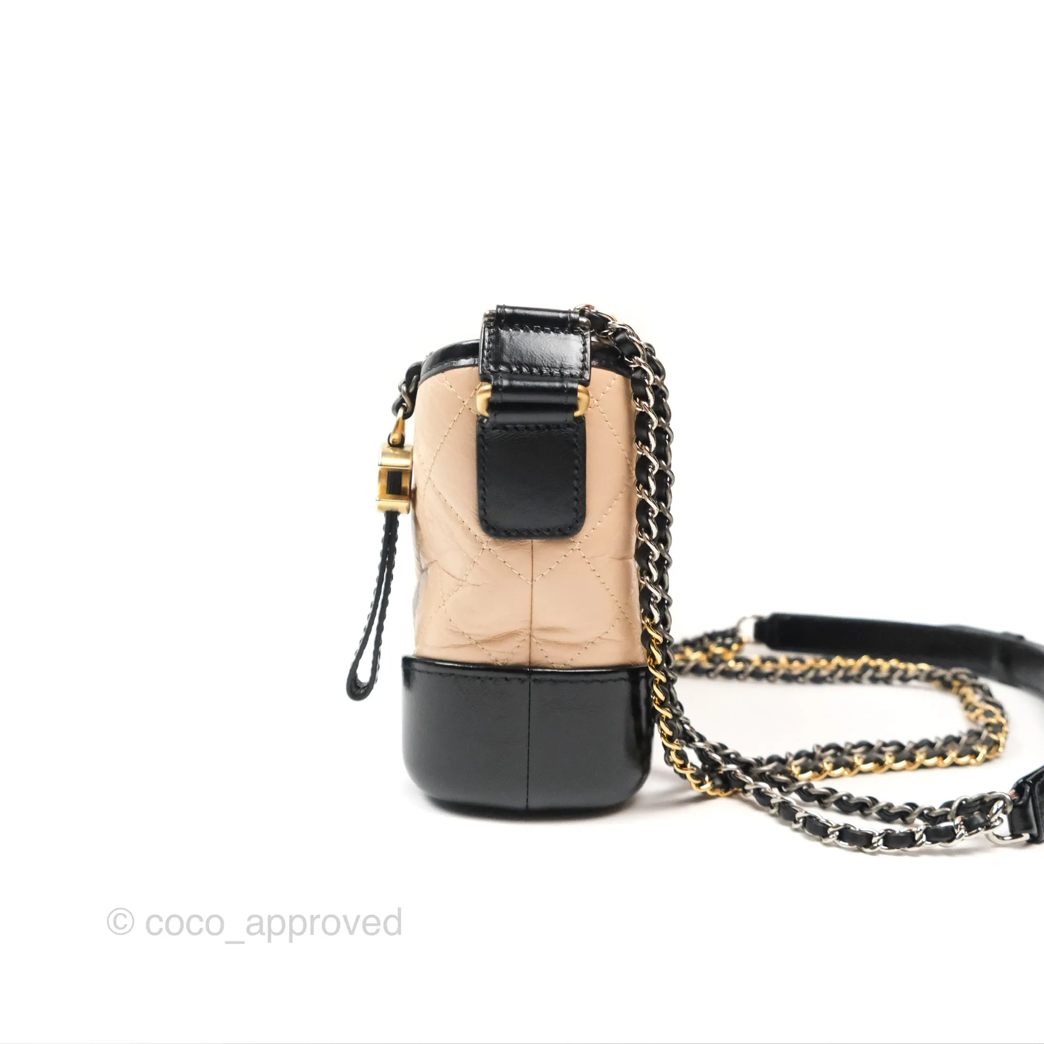 Chanel Small Gabrielle Hobo Quilted Beige Black Aged Calfskin