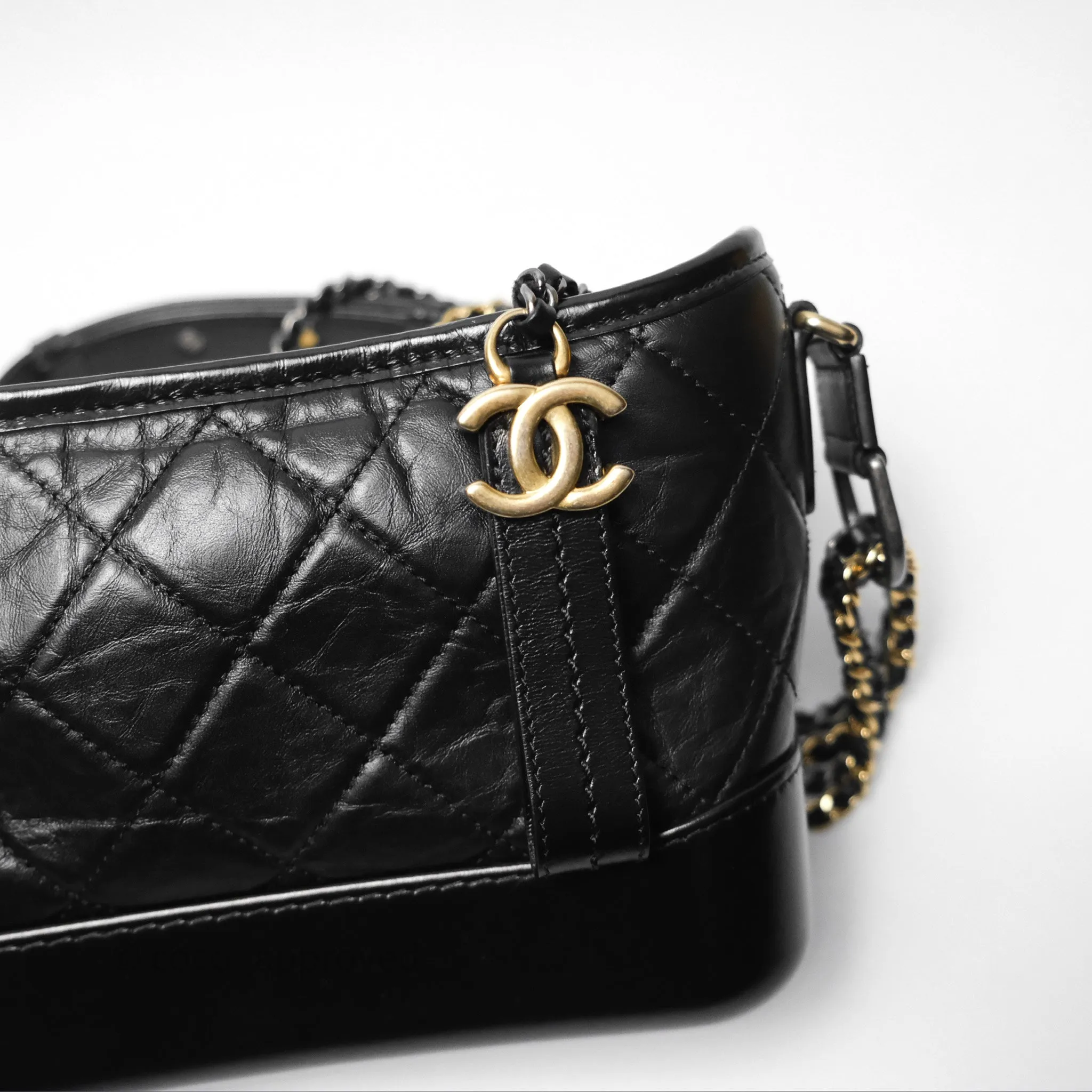 Chanel Small Gabrielle Hobo Quilted Black Aged Calfskin