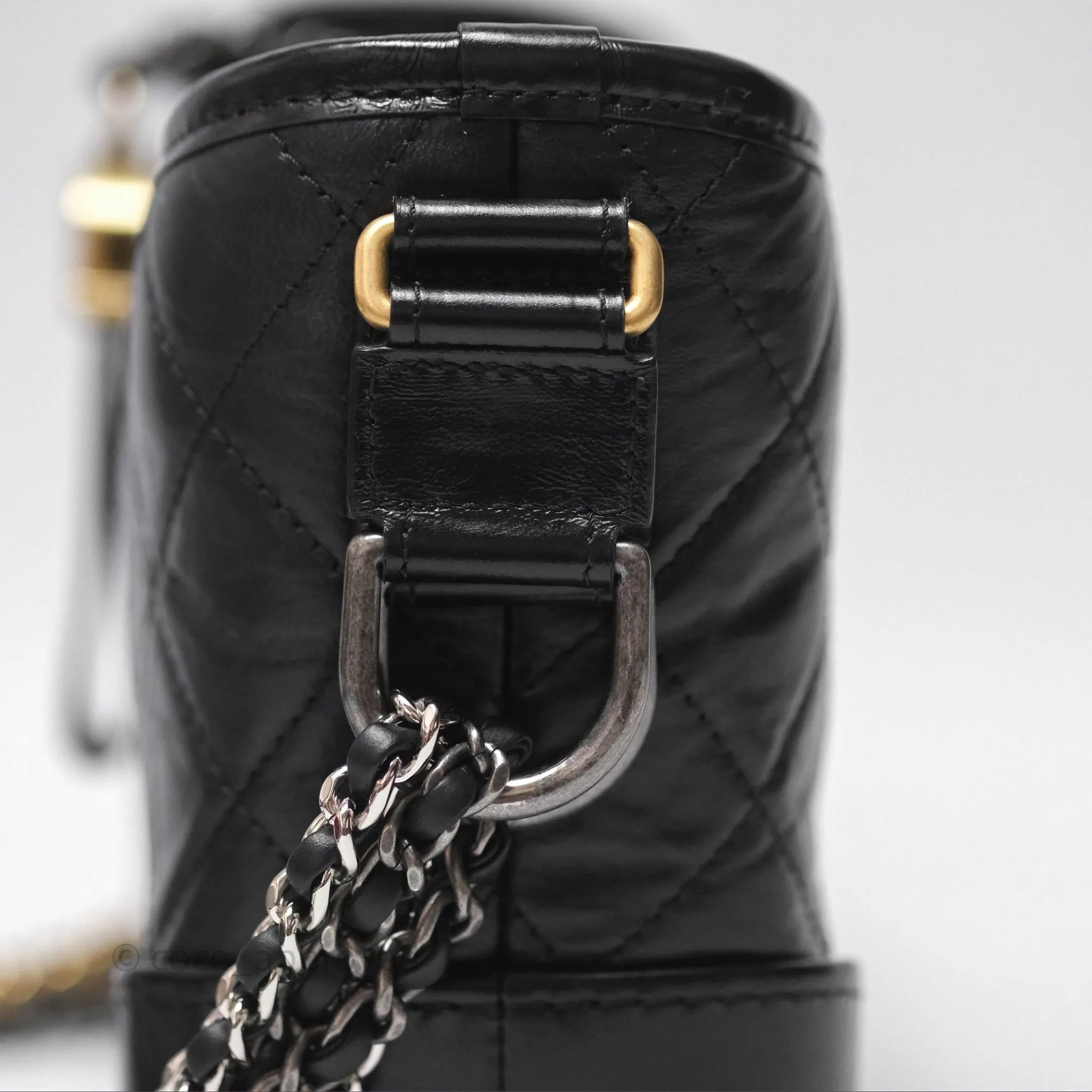 Chanel Small Gabrielle Hobo Quilted Black Aged Calfskin