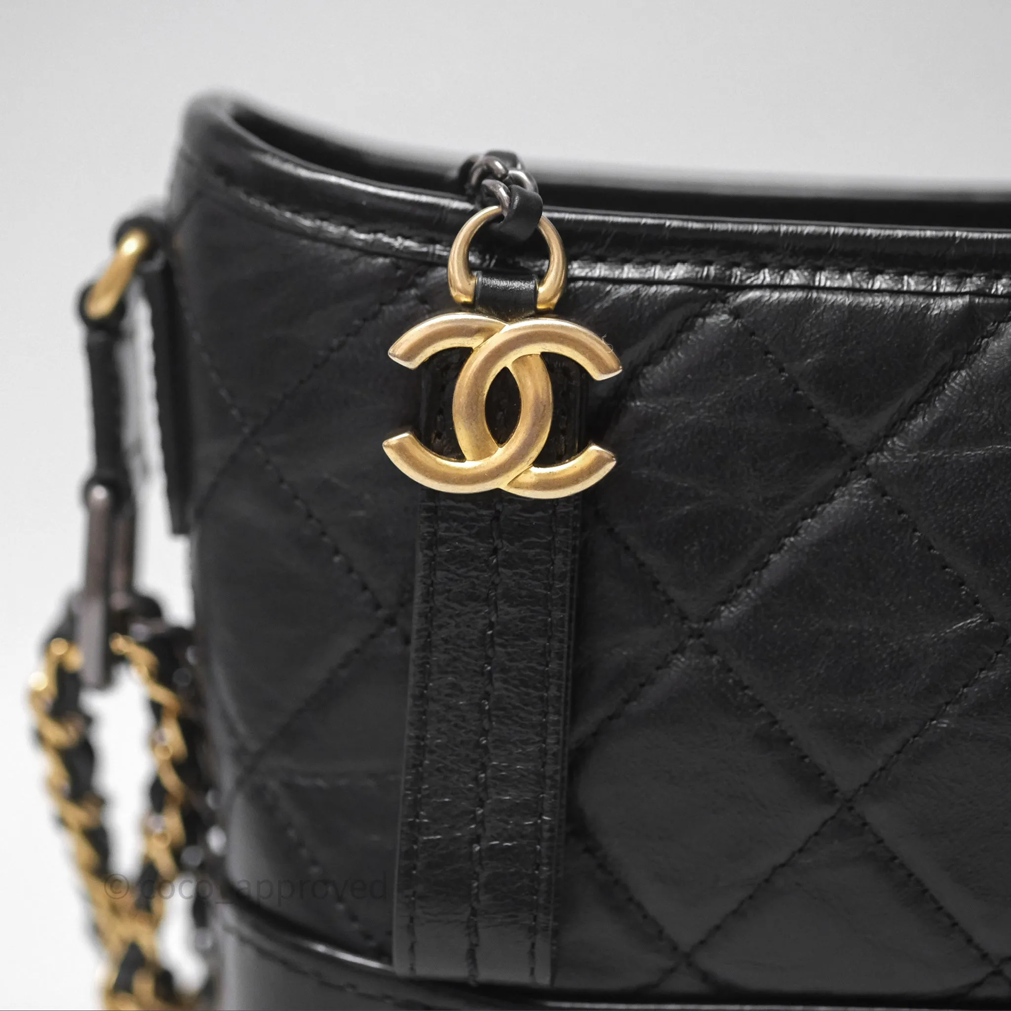Chanel Small Gabrielle Hobo Quilted Black Aged Calfskin