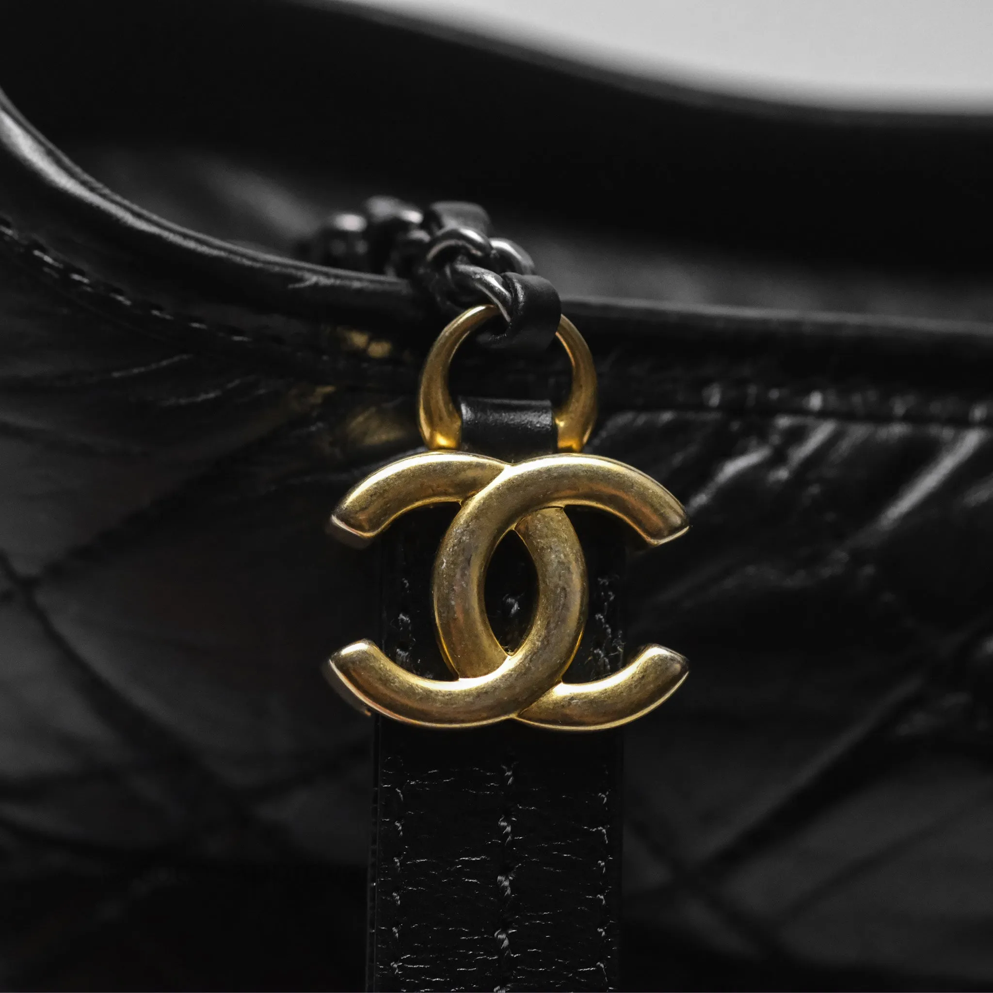 Chanel Small Gabrielle Hobo Quilted Black Aged Calfskin