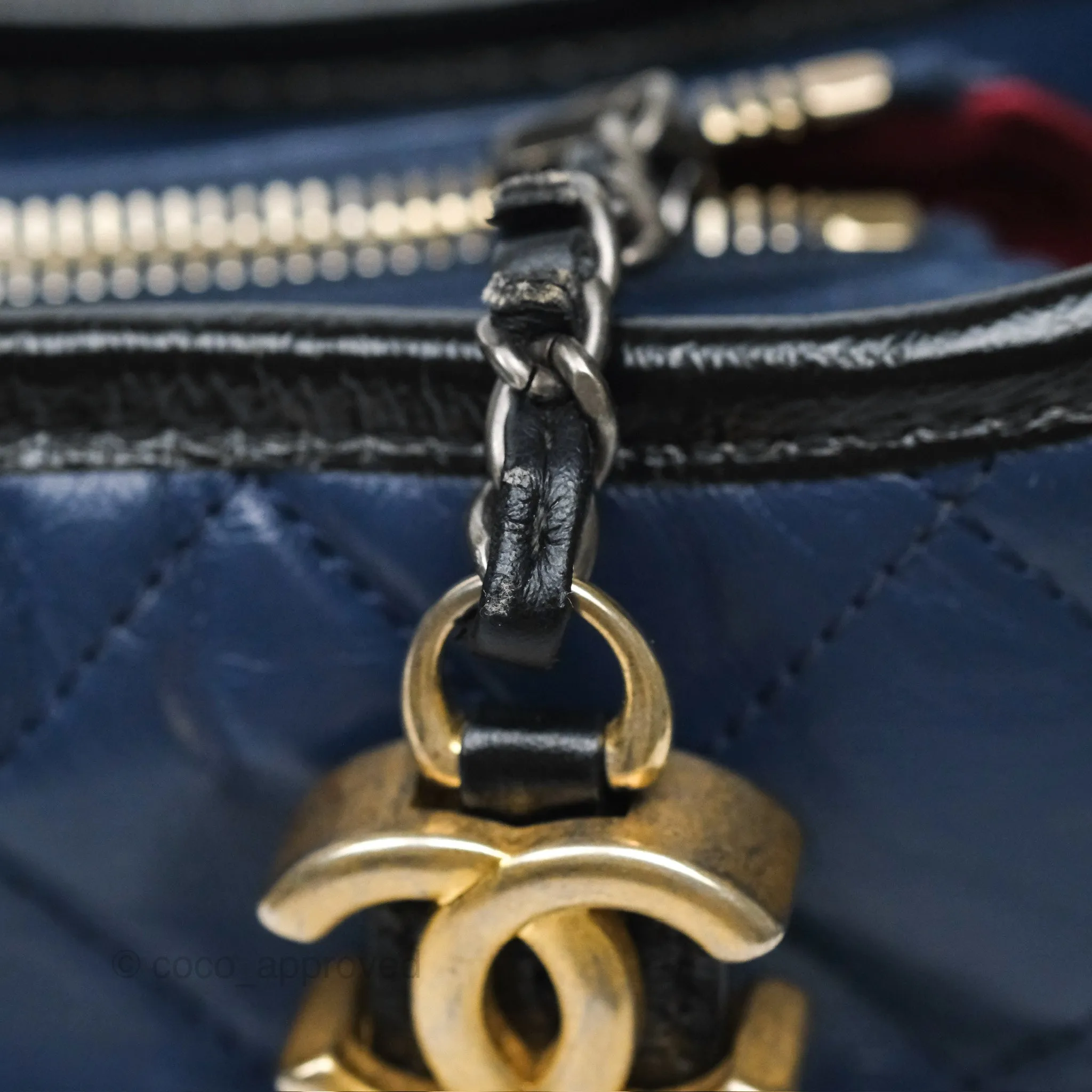Chanel Small Gabrielle Hobo Quilted Black Navy Aged Calfskin