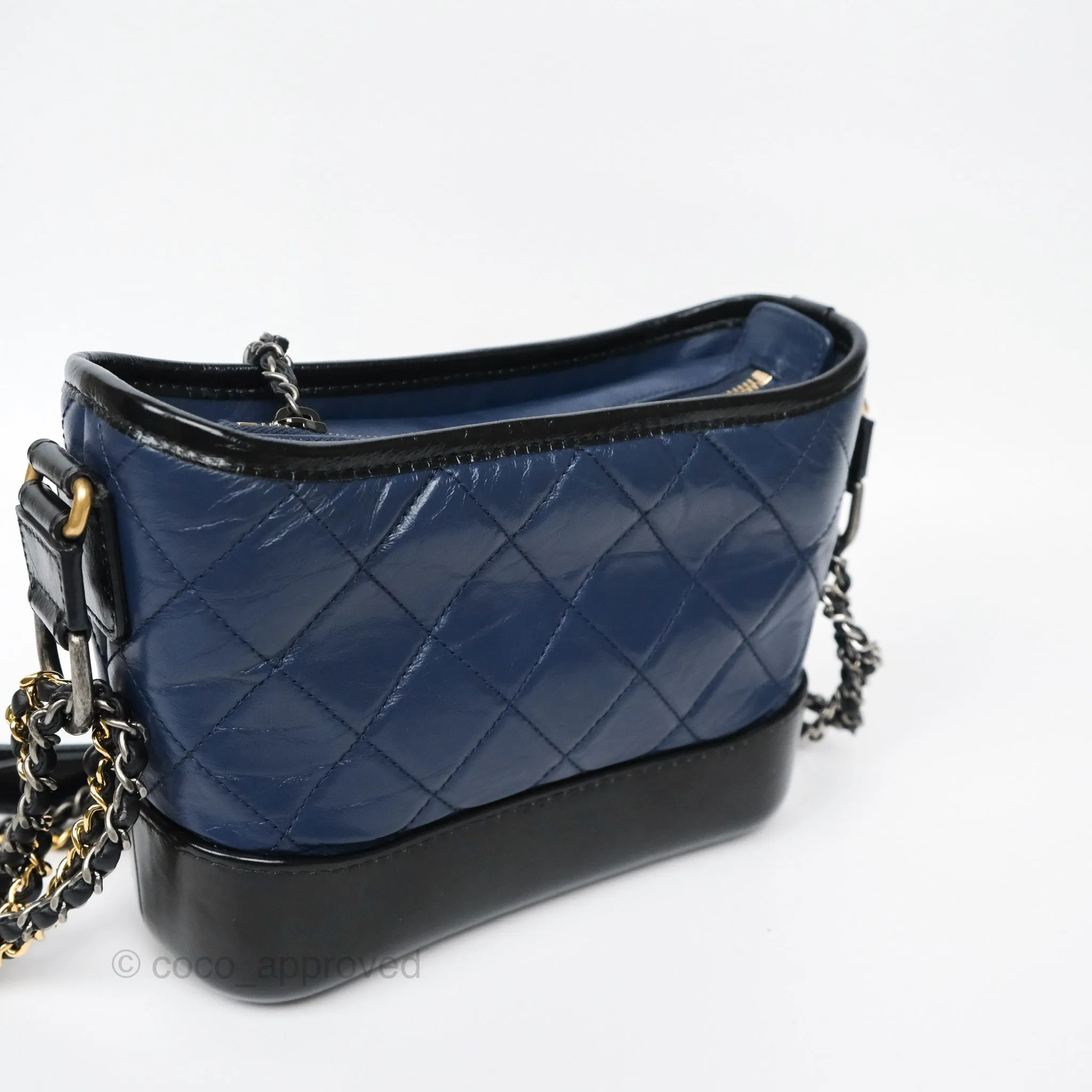 Chanel Small Gabrielle Hobo Quilted Black Navy Aged Calfskin