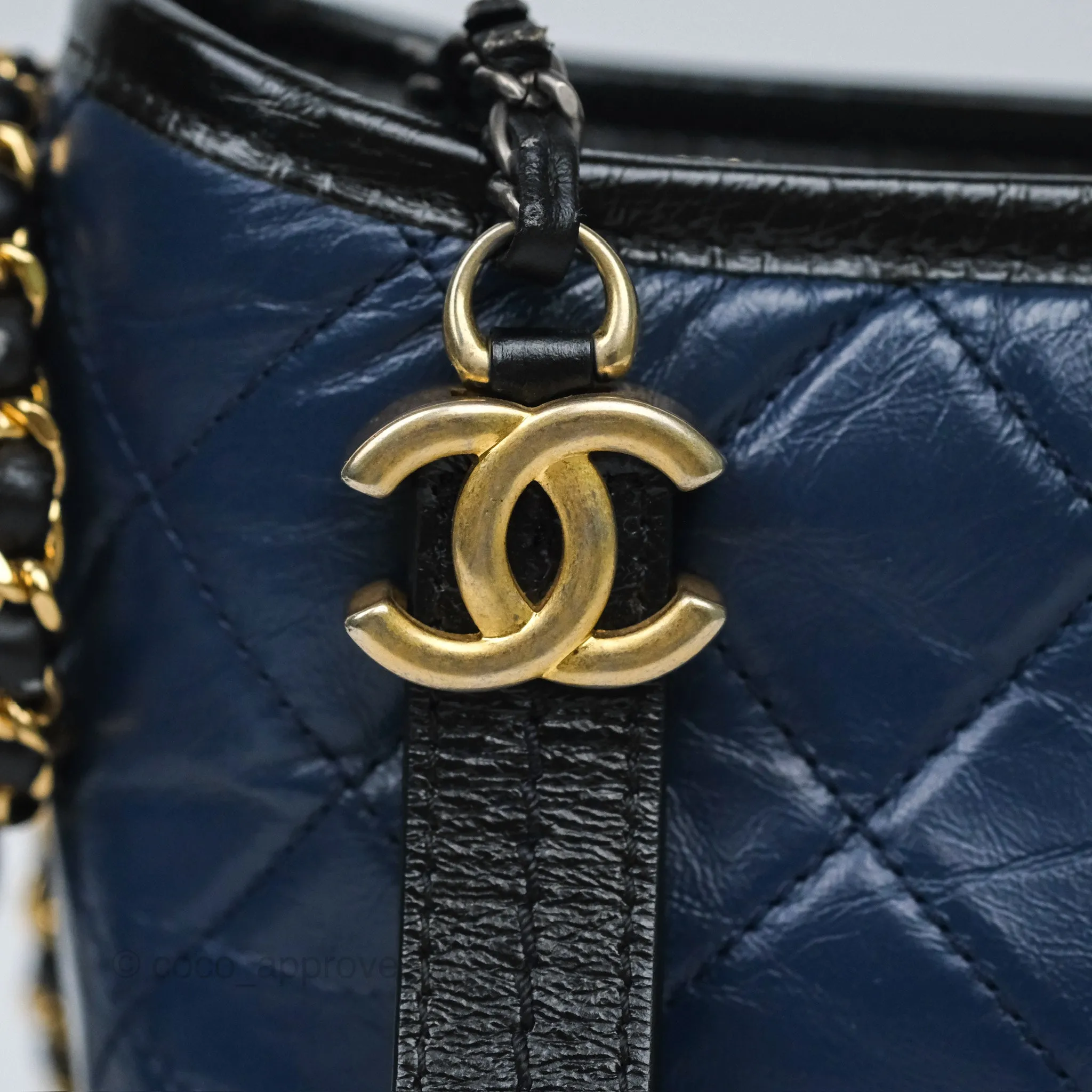 Chanel Small Gabrielle Hobo Quilted Black Navy Aged Calfskin