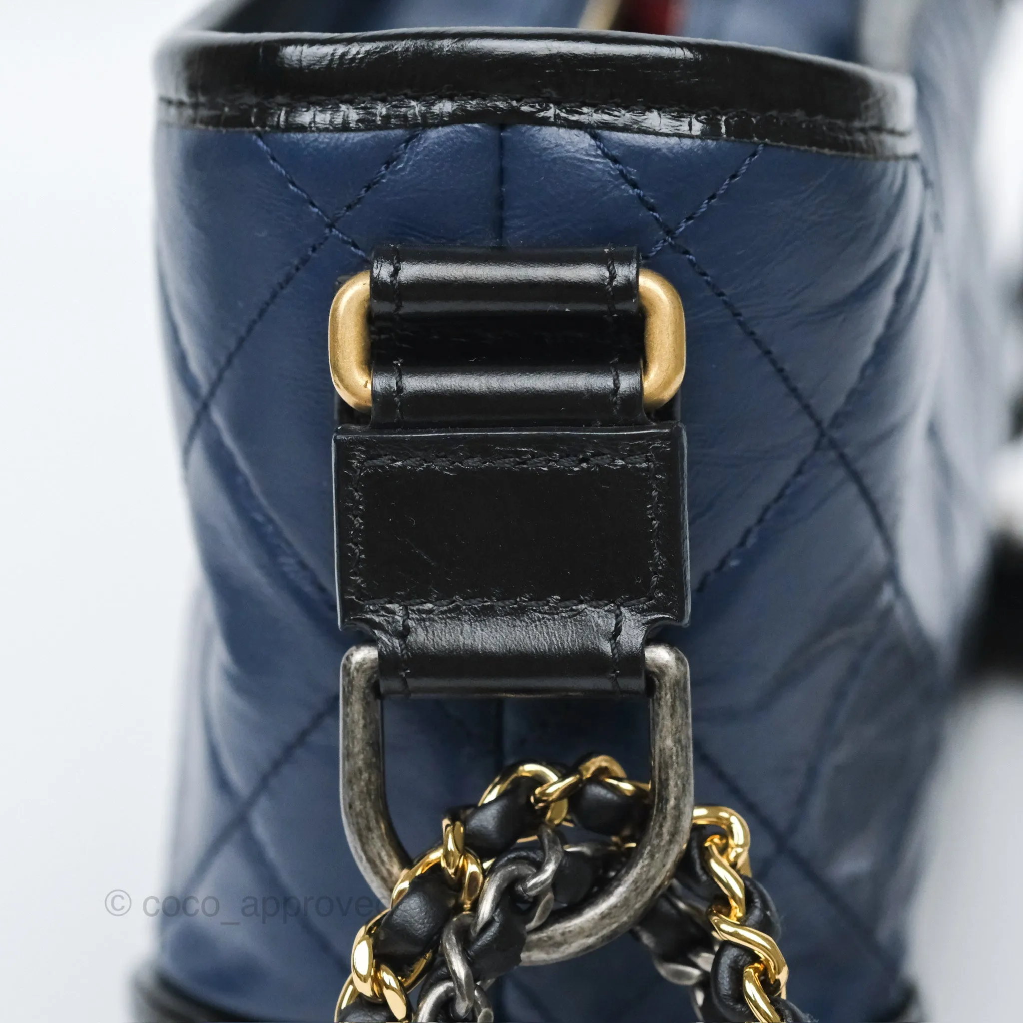 Chanel Small Gabrielle Hobo Quilted Black Navy Aged Calfskin