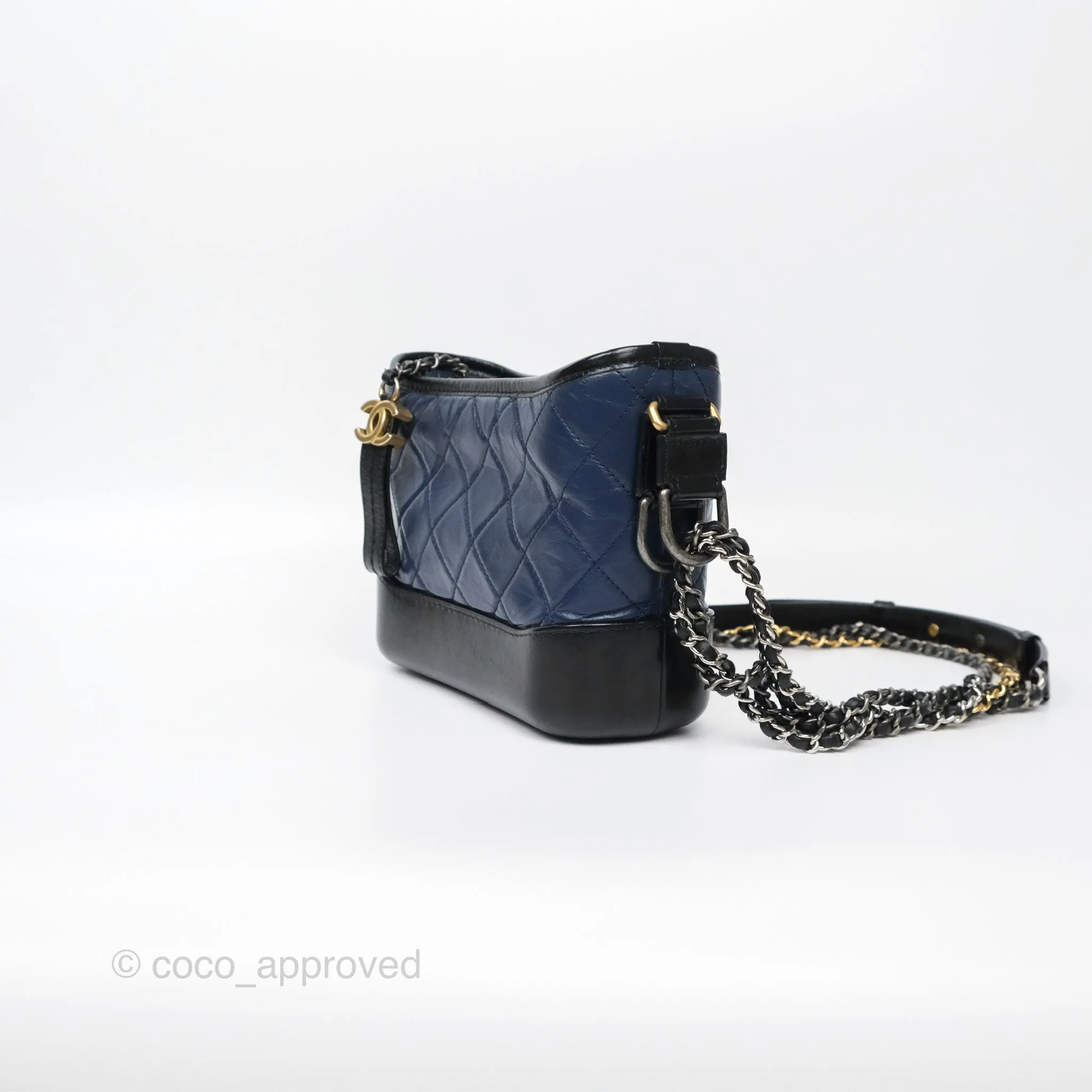 Chanel Small Gabrielle Hobo Quilted Black Navy Aged Calfskin