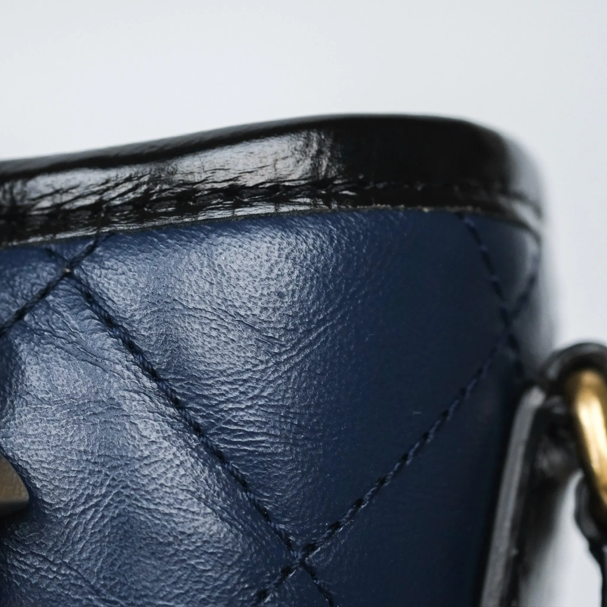 Chanel Small Gabrielle Hobo Quilted Black Navy Aged Calfskin