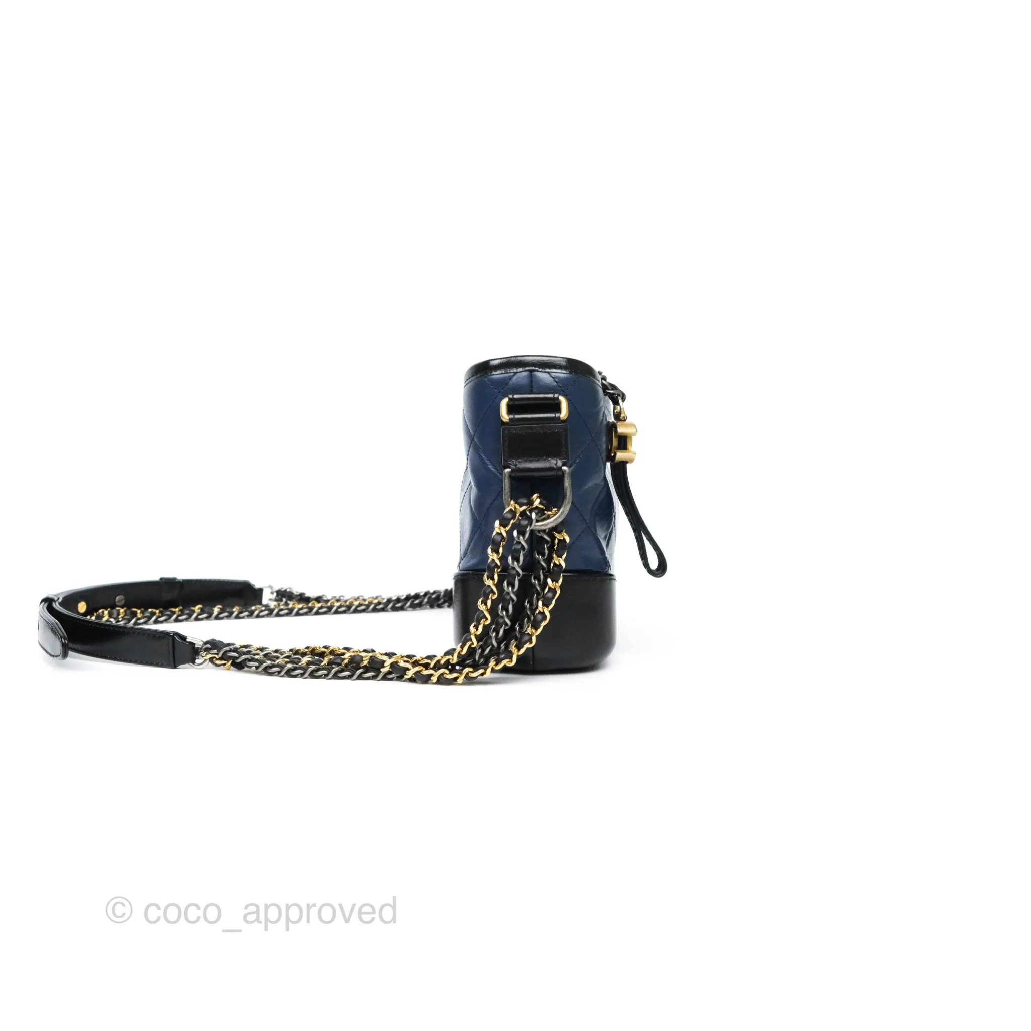 Chanel Small Gabrielle Hobo Quilted Black Navy Aged Calfskin