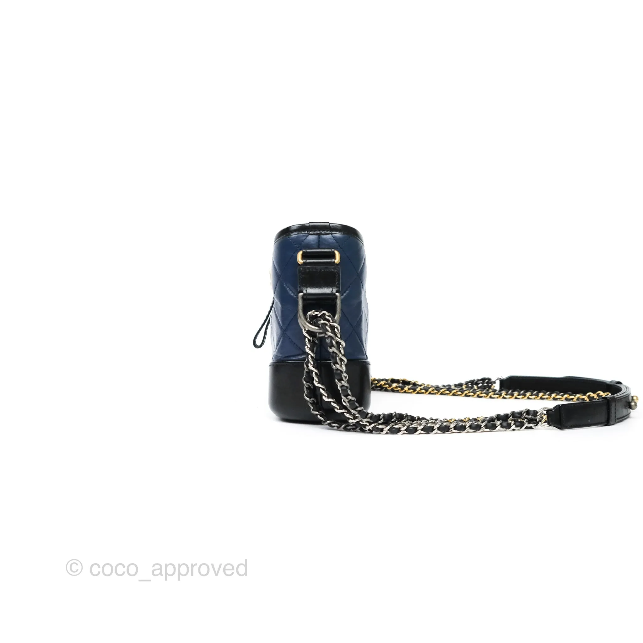 Chanel Small Gabrielle Hobo Quilted Black Navy Aged Calfskin