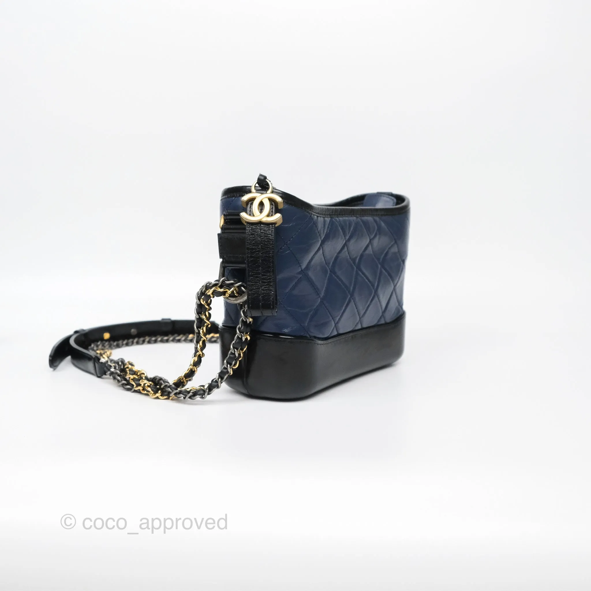 Chanel Small Gabrielle Hobo Quilted Black Navy Aged Calfskin