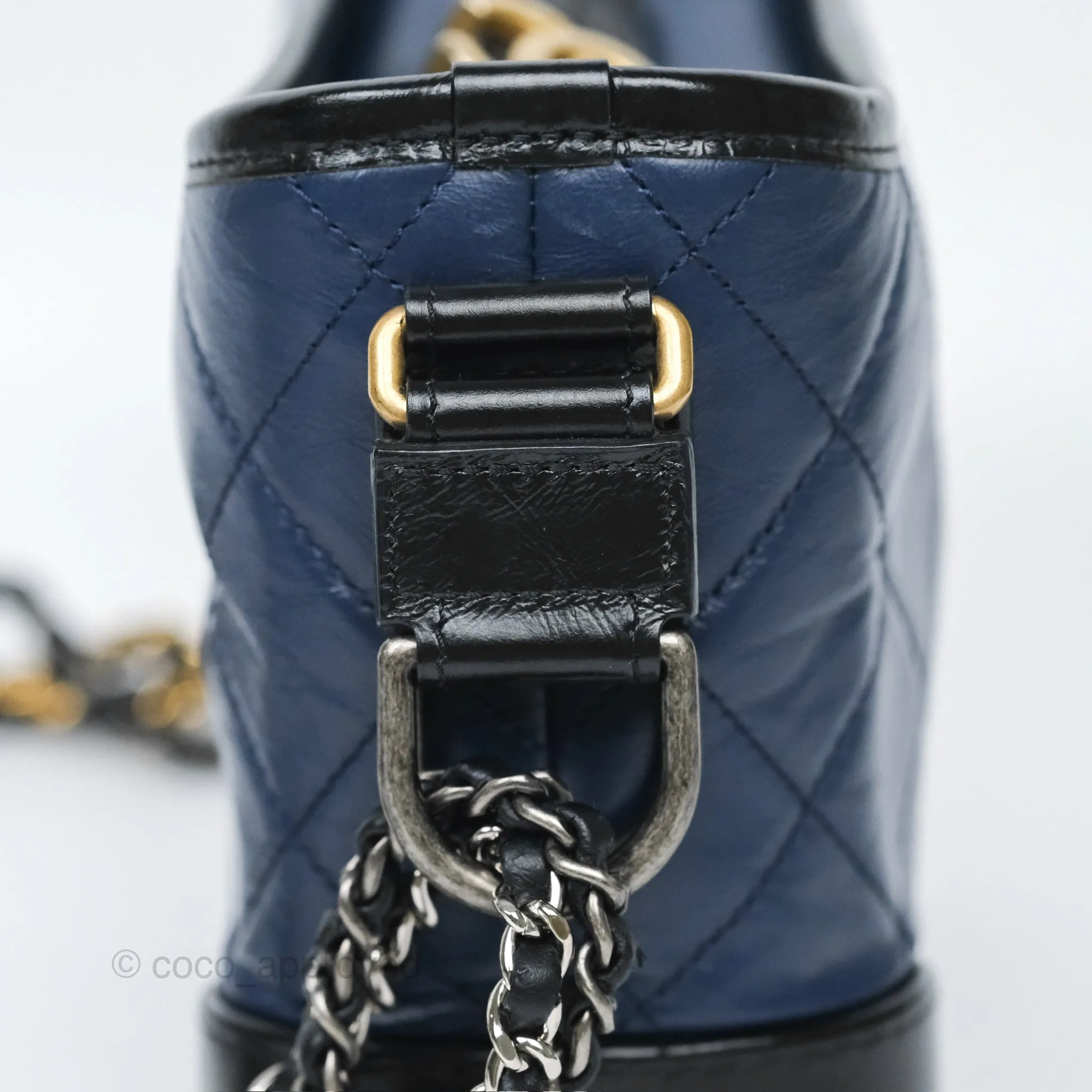 Chanel Small Gabrielle Hobo Quilted Black Navy Aged Calfskin