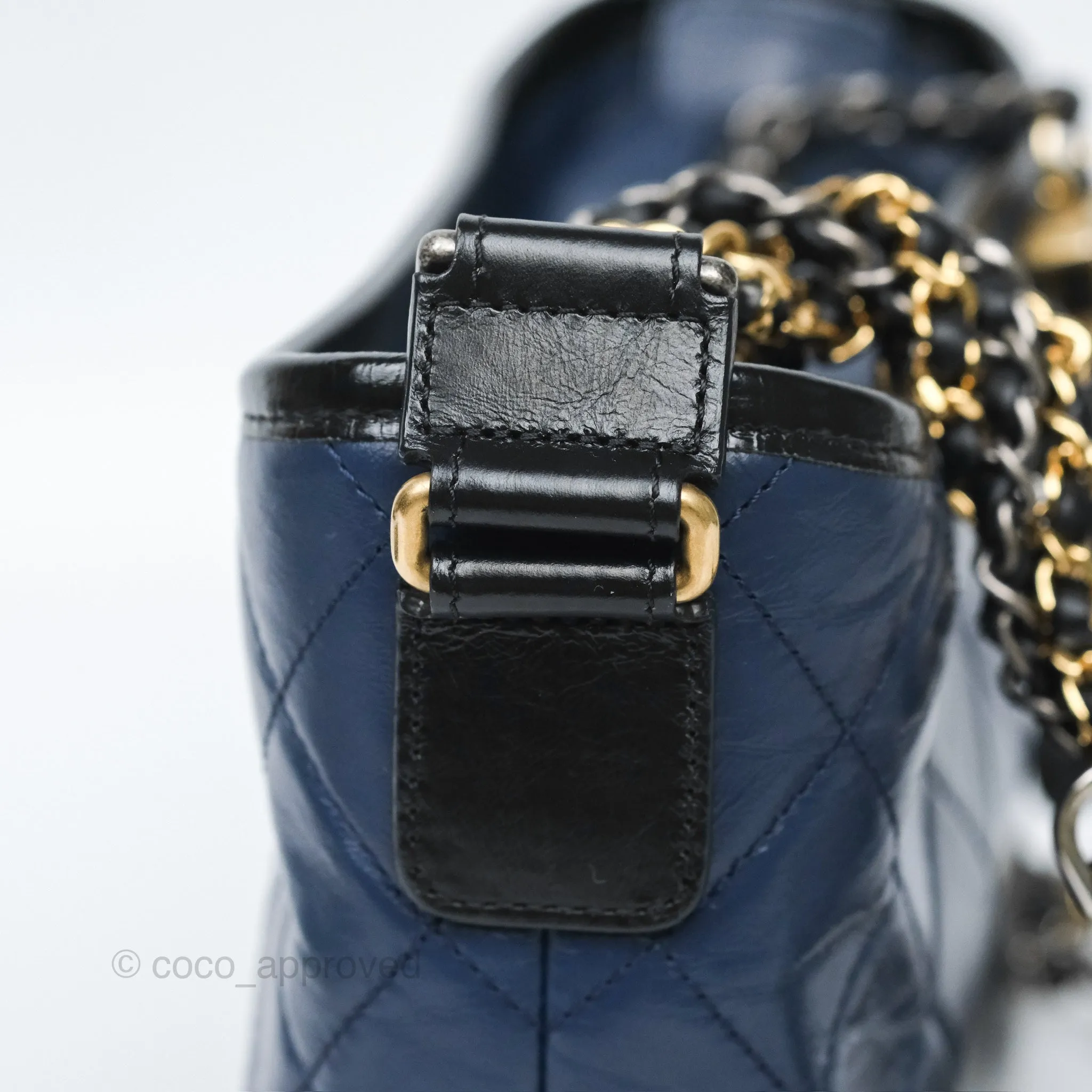 Chanel Small Gabrielle Hobo Quilted Black Navy Aged Calfskin