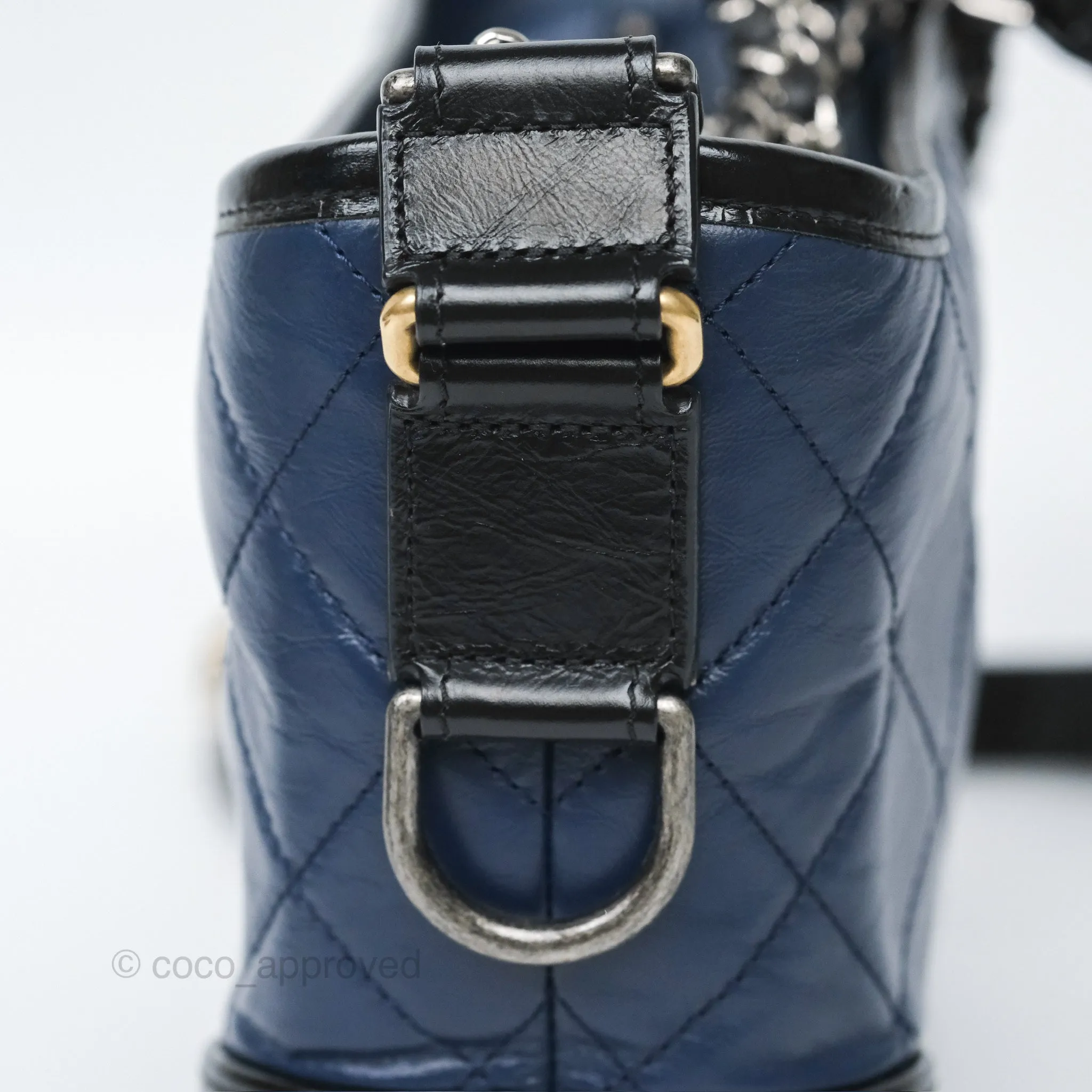 Chanel Small Gabrielle Hobo Quilted Black Navy Aged Calfskin