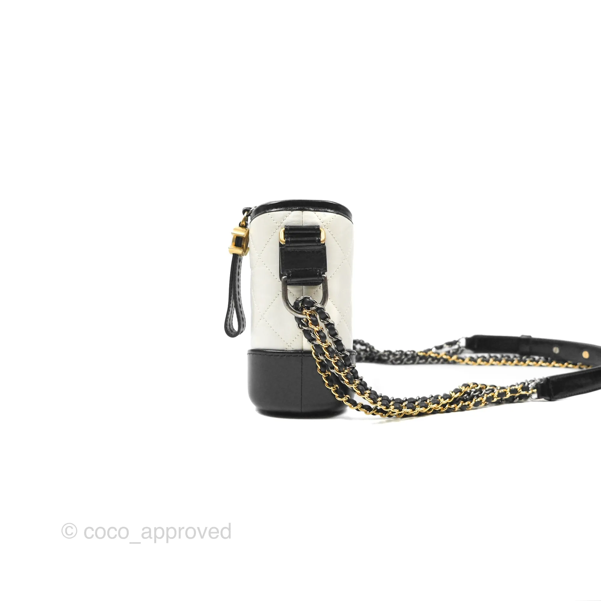 Chanel Small Gabrielle Hobo Quilted Black White Aged Calfskin