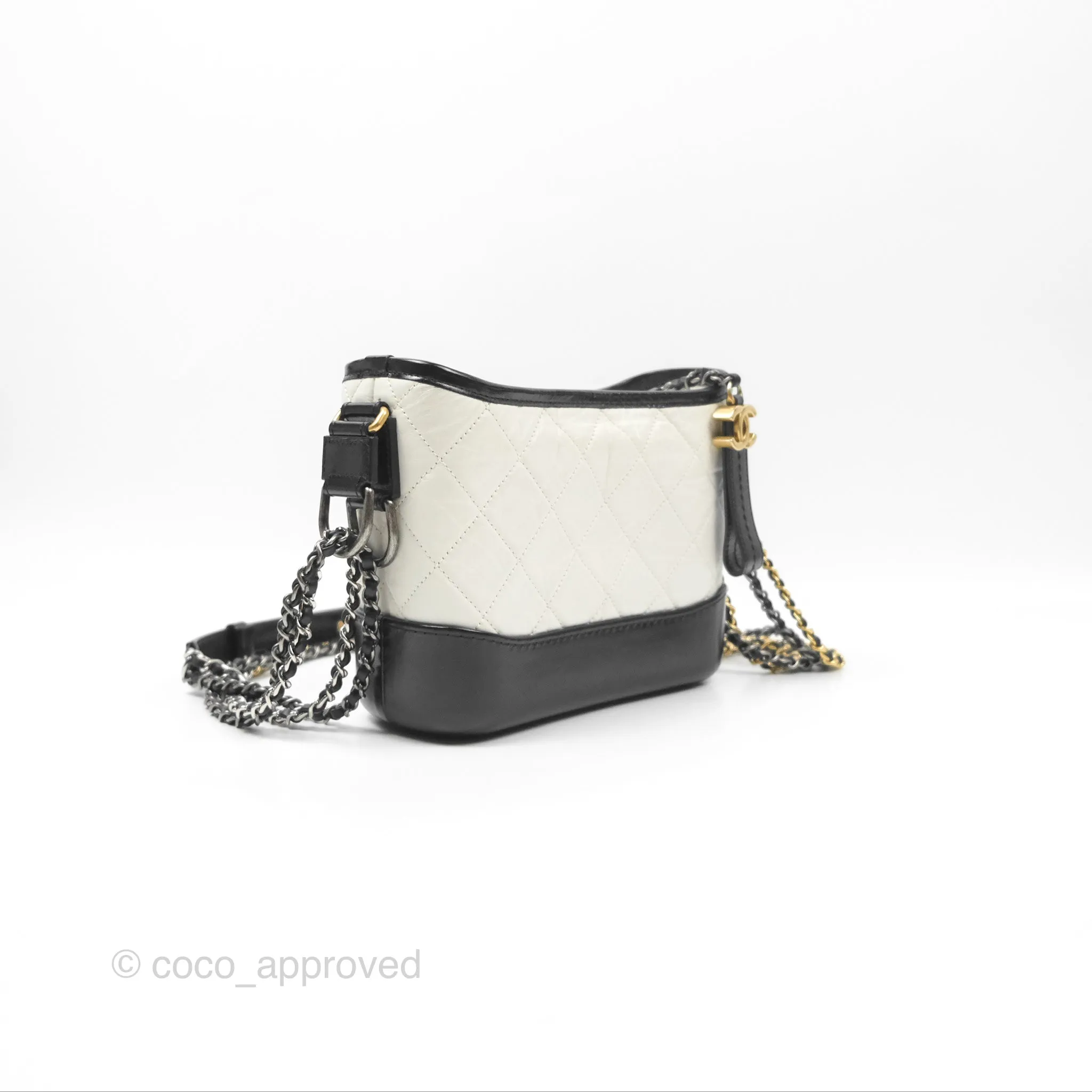 Chanel Small Gabrielle Hobo Quilted Black White Aged Calfskin
