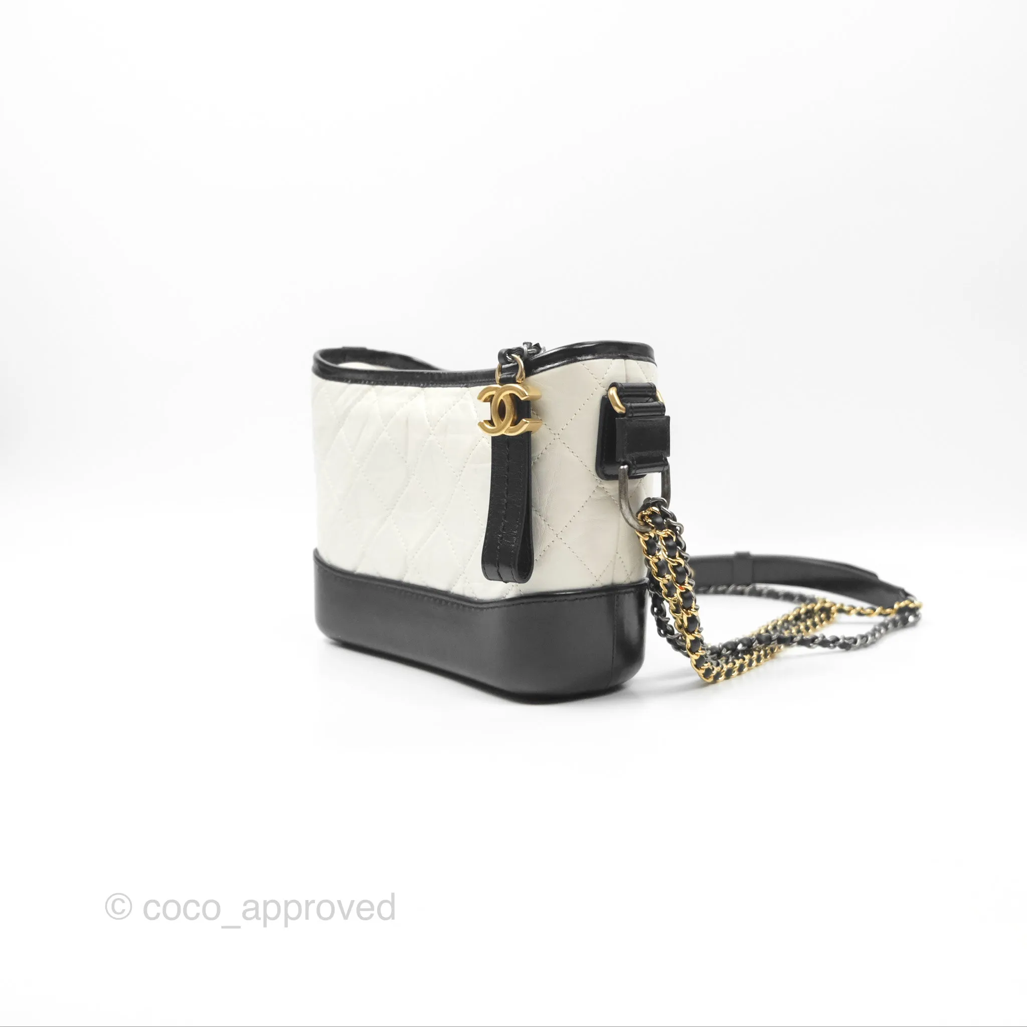 Chanel Small Gabrielle Hobo Quilted Black White Aged Calfskin