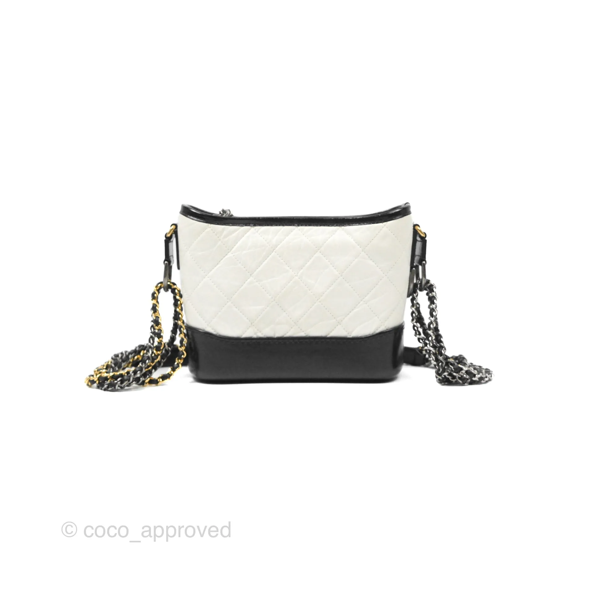 Chanel Small Gabrielle Hobo Quilted Black White Aged Calfskin